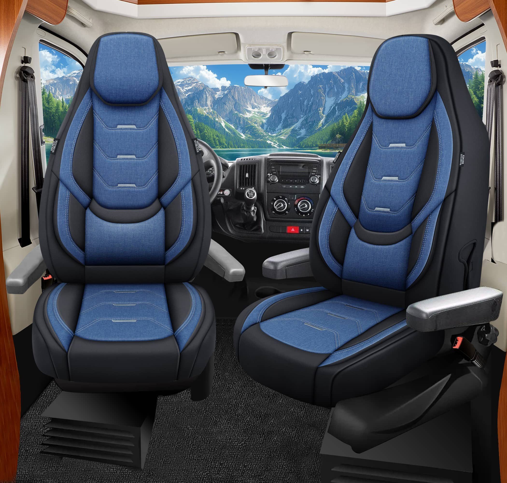 BREMER SITZBEZÜGE Autositzbezug für für Chausson Kastenwagen Van (H6), Set, Schonbezüge Sitzbezüge Fahrer und Beifahrer, in Schwarz/Blau