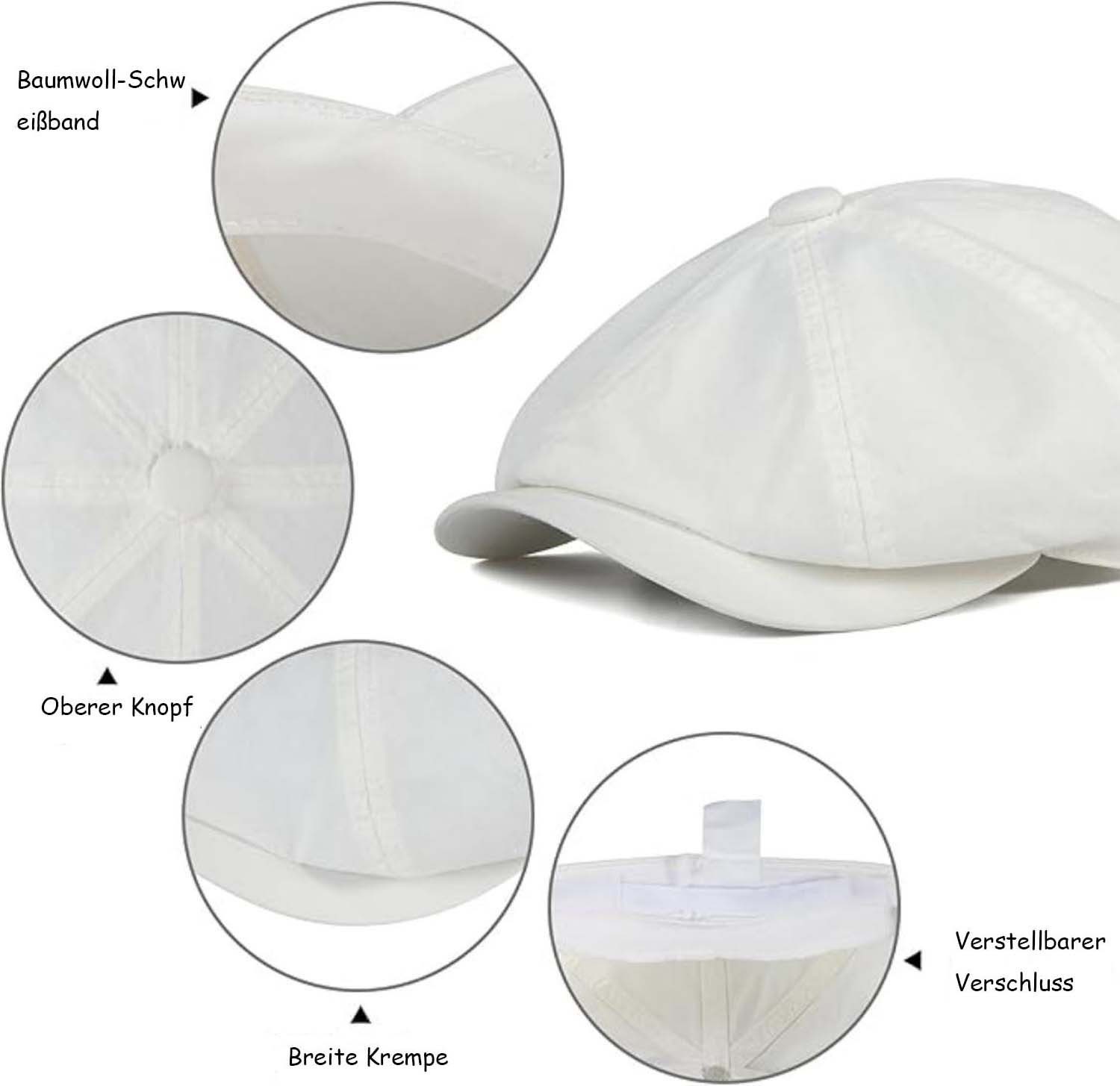 Zaewry Schirmmütze Herren Schiebermütze Damen Baumwolle Newsboy Cap – Bild 5 von 5