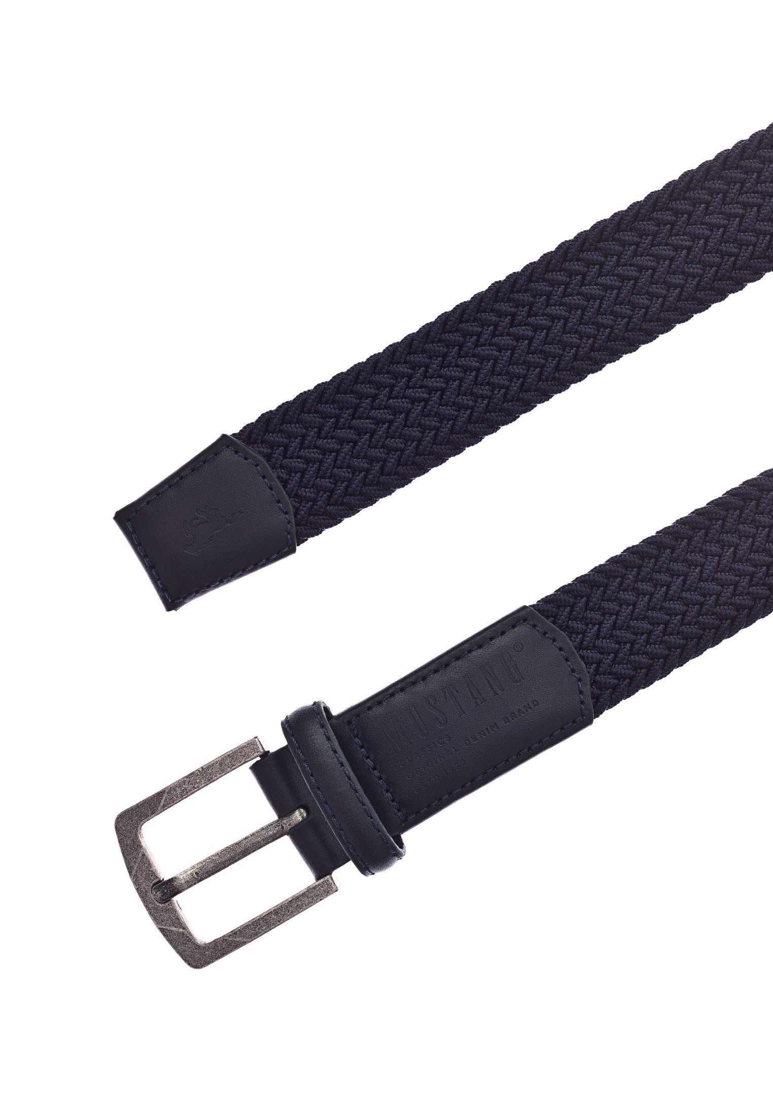 MUSTANG Flechtgürtel Elastisch in Flechtoptik, mit markanten Lederdetails, 3,5 cm