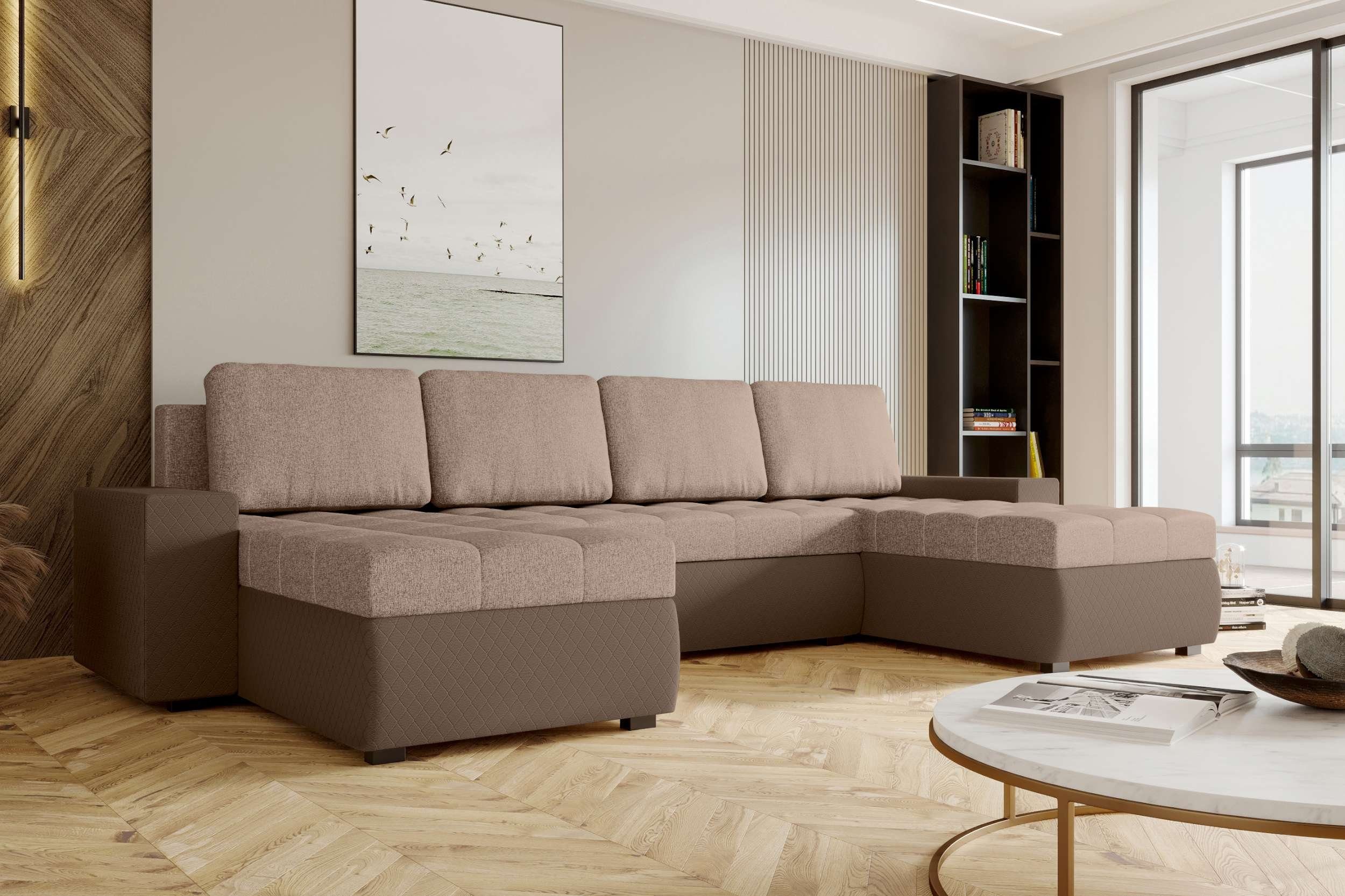 Stylefy Wohnlandschaft Amelia, Bettkasten, Sofa, mit Modern Sitzkomfort, Eckcouch, U-Form, Bettfunktion, mit Design