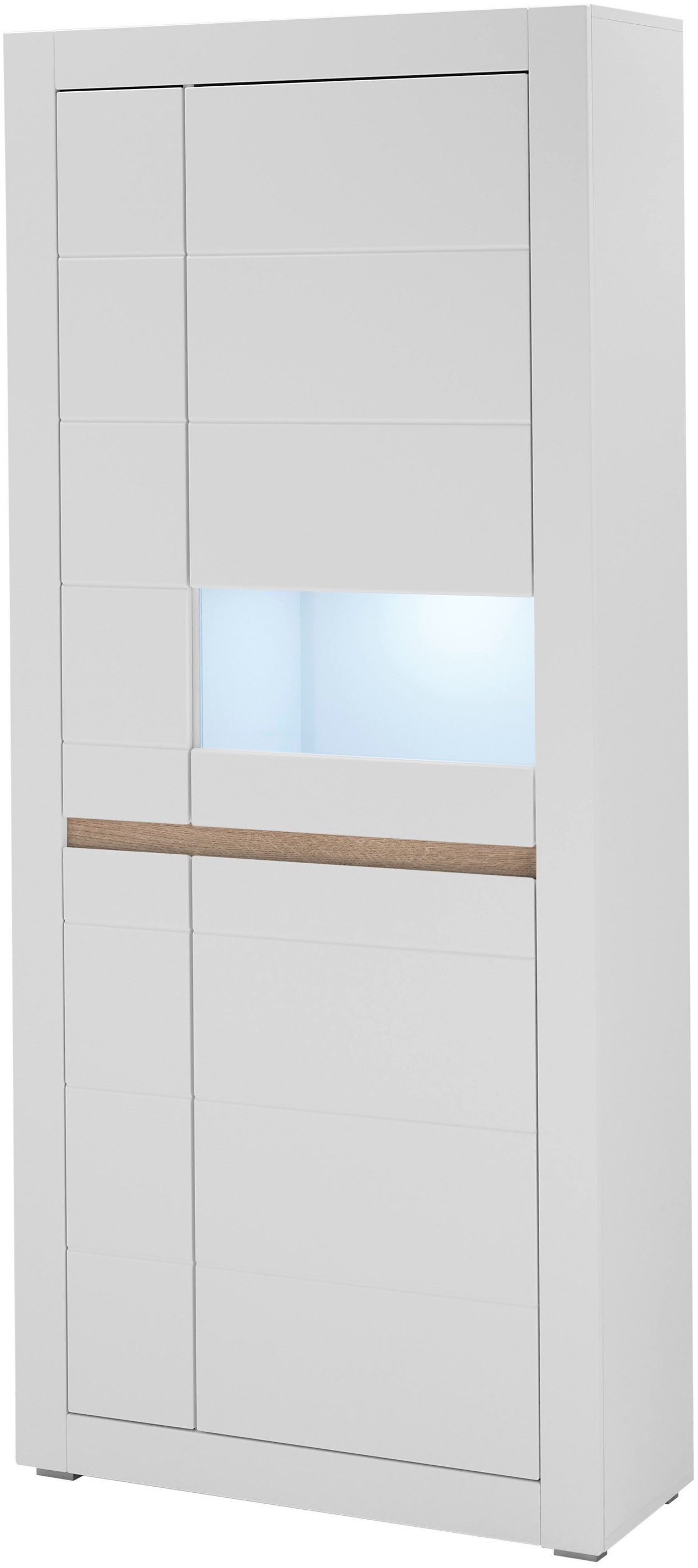 Home affaire Vitrine Chester, Hochschrank mit Stauraum, Glasvitrine, Anrichte, Weiß Matt (1-St) austauschbare Blende in der Griffleiste, zeitloses Design, 85 cm breit