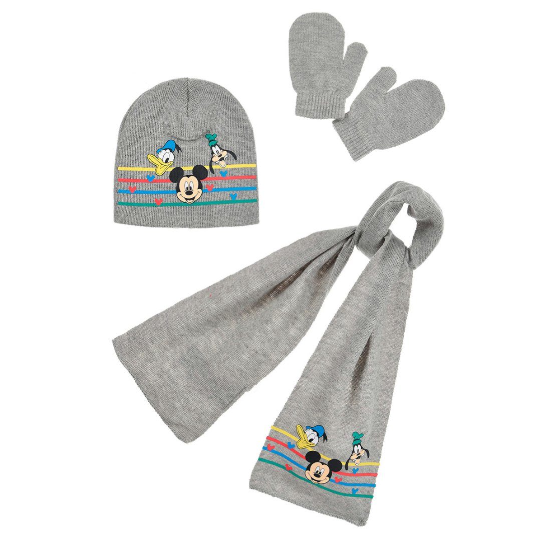 Disney Baby Ballonmütze Disney Baby Mickey Maus 3tlg Set Wintermütze Schal plus Handschuhe (3-St) Gr. 48 bis 50 Grau