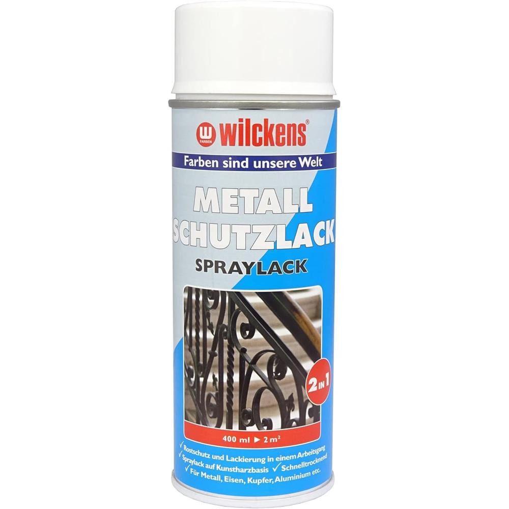 Wilckens Farben Metallschutzlack Sprühlack Weiß 2in1 400ml Lackspray Spraylack, für Metalloberflächen wie Zäune, Tore und Geländer