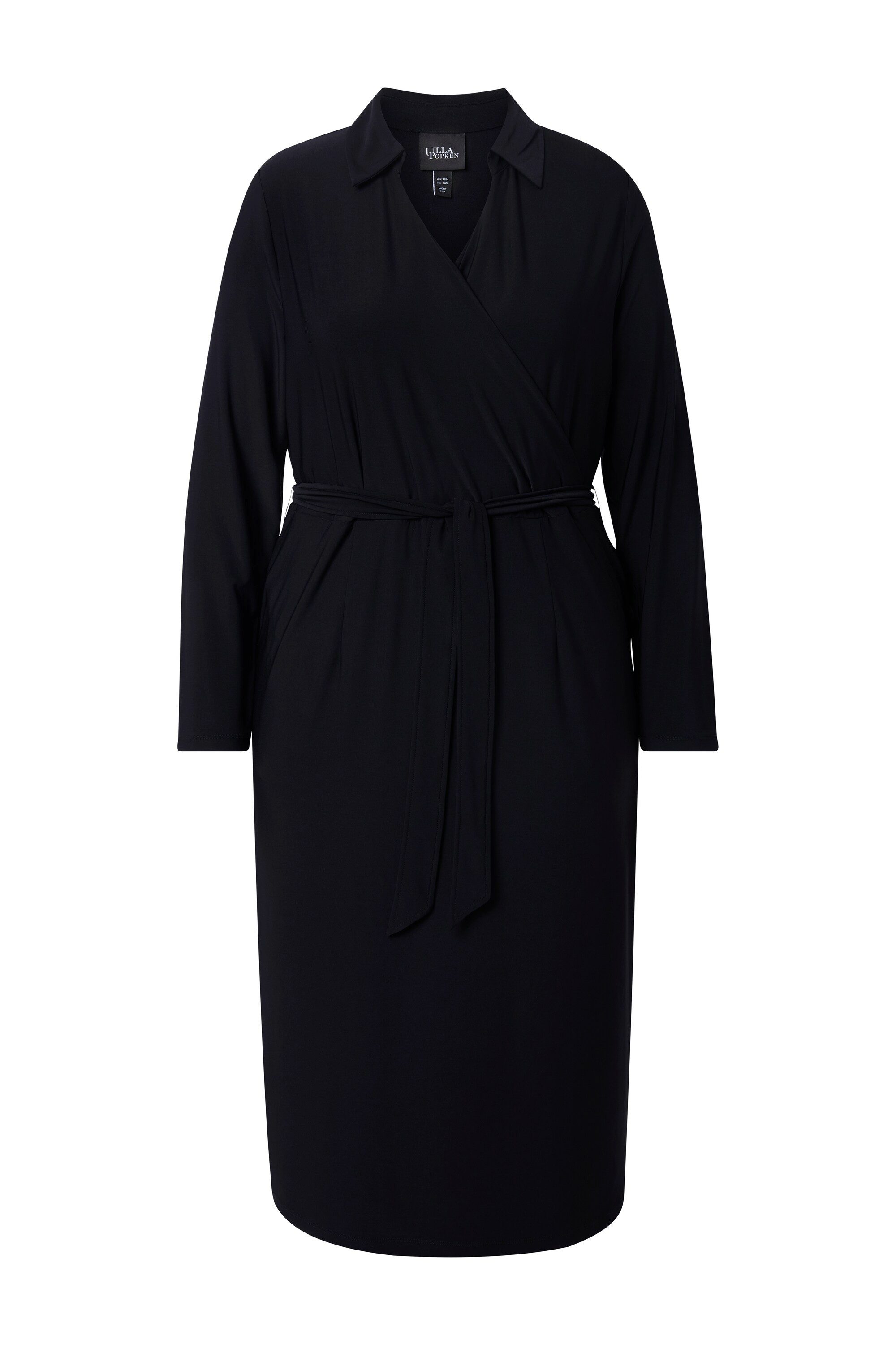 Ulla Popken Midikleid Midikleid Wickeloptik Hemdkragen Langarm günstig online kaufen
