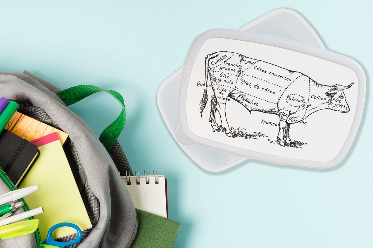 MuchoWow Kinder (2-tlg), zeigt, Antike Erwachsene, weiß Jungs und die eine für Kunststoff, und Illustration, Metzgers Mädchen für Kuh des Brotbox Brotdose, für das Schema Lunchbox