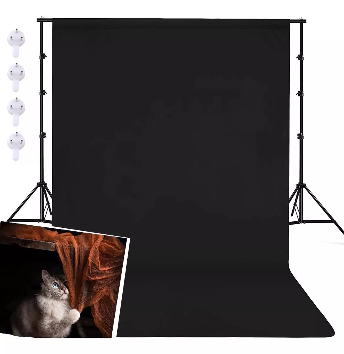 ZEUOPQ Hintergrundtuch Fotohintergrund 2.55x2m Faltbare Schwarz, Beidseitig verwendbar, Hintergrund für Produkt Porträt Video Fotografie mit 4 Nägeln