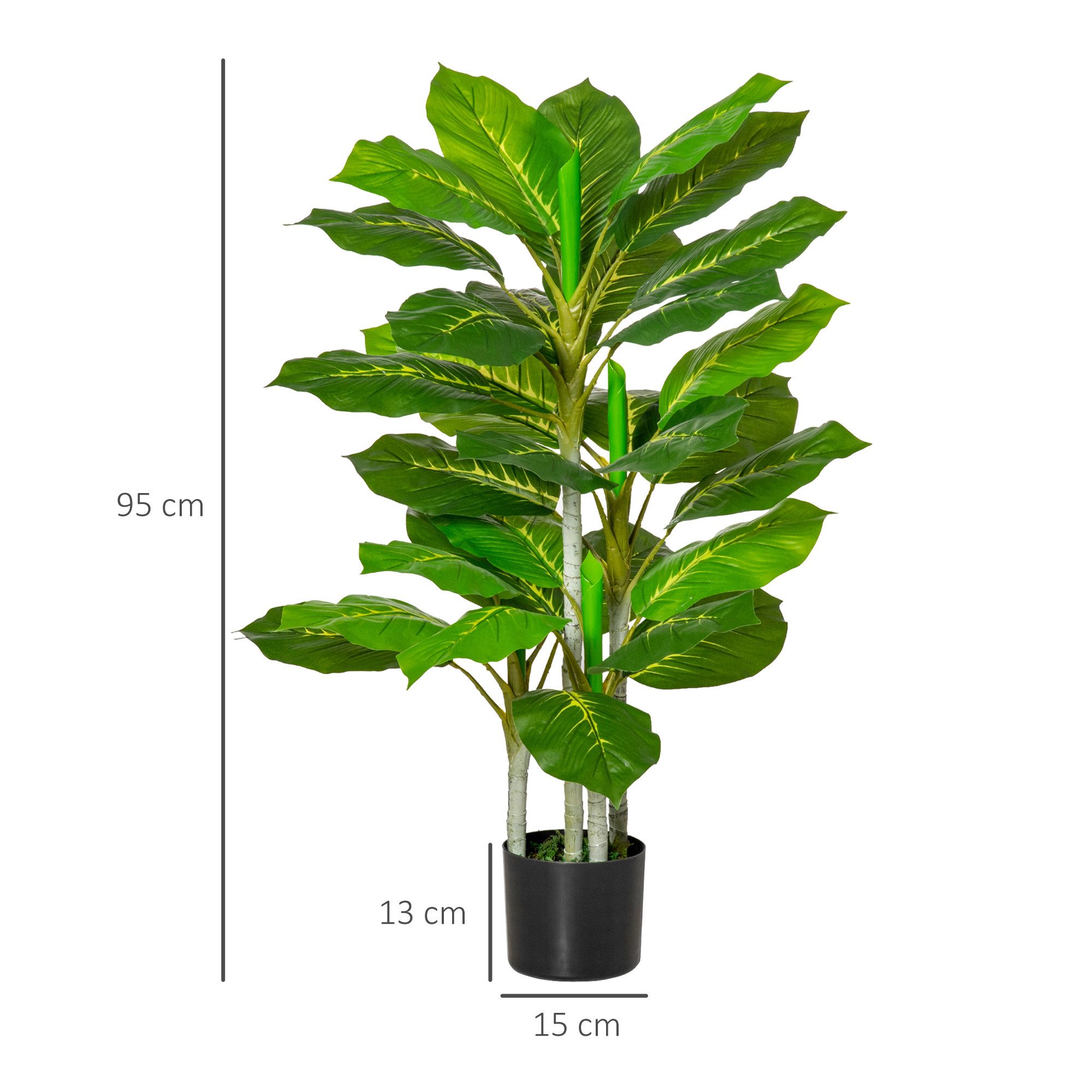 Kunstpflanze Künstlicher Baum mit 33 Blättern, künstliche Pflanze Aglaonema (immergrün), HOMCOM, Höhe 95.0 cm, mit Topf, pflegeleicht, realistisch – Bild 3 von 5