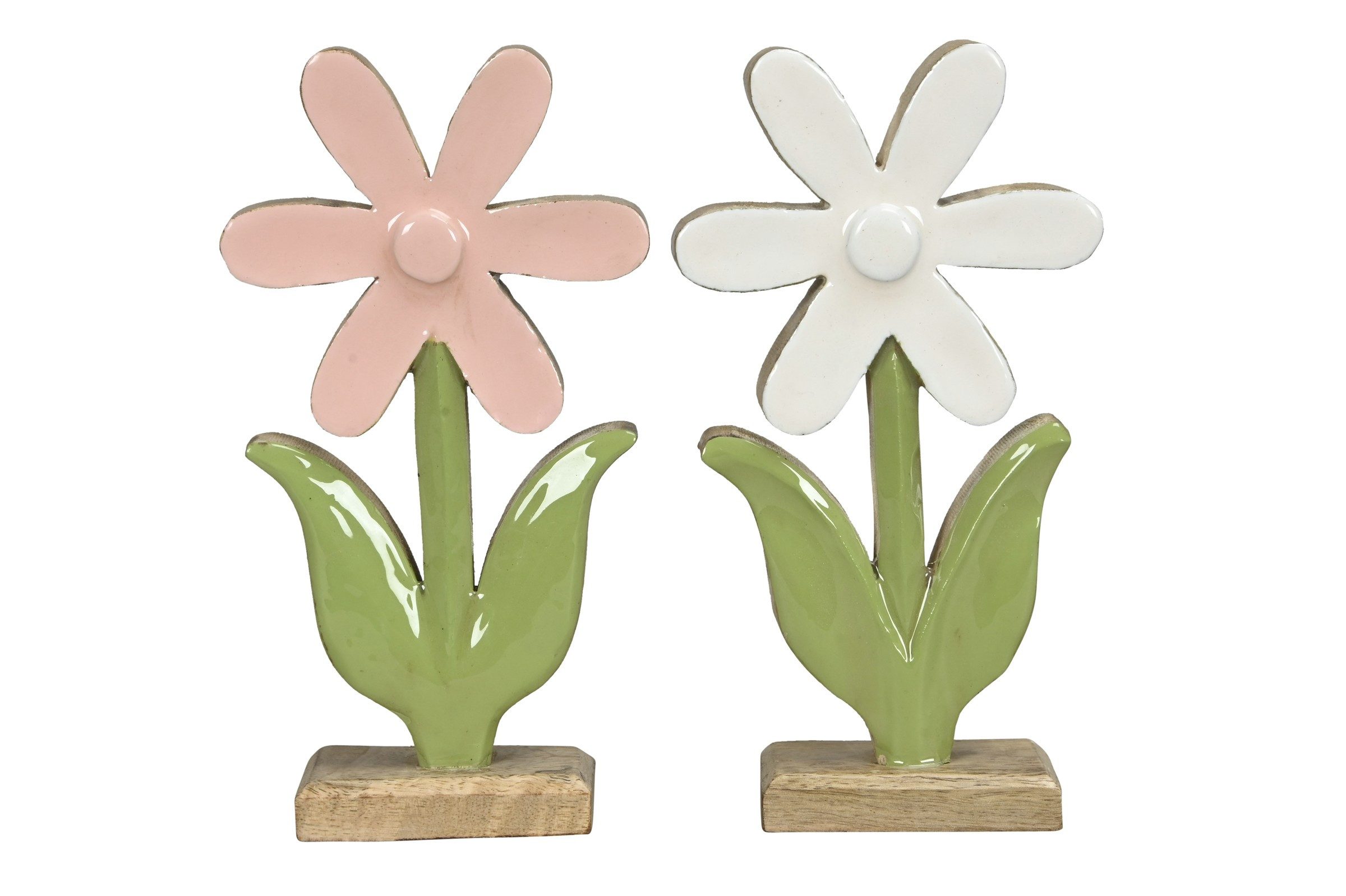 Dekofigur Blume Mangoholz weiss/rosa 2fach sort. Tischdeko Holz