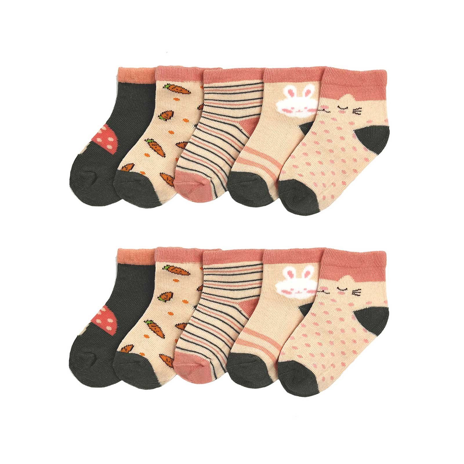 Vivi Idee Socken 5/10 Paar Kinder Baumwolle Socken Set, Sneakersocken Strümpfe füßlinge (10-Paar) 1-5 Jahre, Sport Kindersocken für Mädchen, Champignon