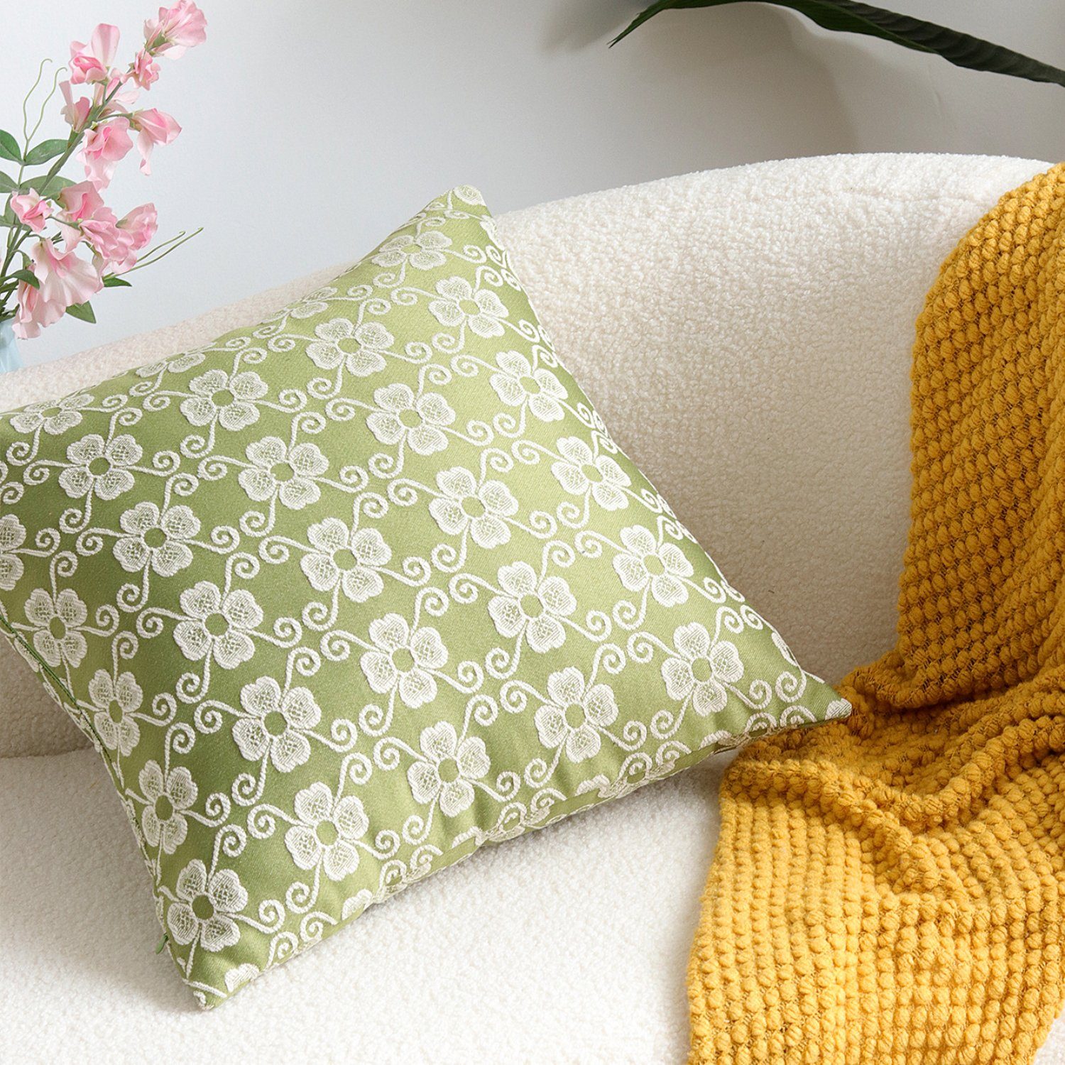 mit set Kissenbezüge, Stück), Grün (2 Kleeblatt-Blumenmuster Gewebter HOMEIDEAS Kissenbezug
