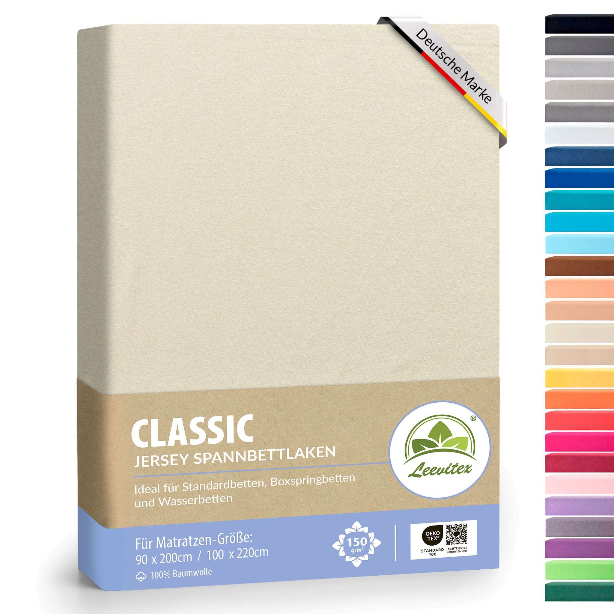 leevitex® Spannbettlaken 1er-Pack, Stoffgewicht 150 g/m², verschiedene Größen, 40 cm Steghöhe, Jersey, Gummizug: rundum, (1 Stück), verschiedene Farben, OEKO-TEX® STANDARD 100 zertifiziert