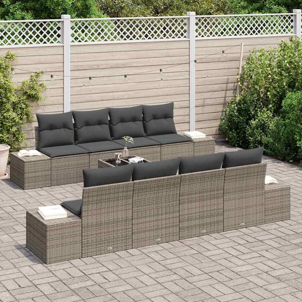 vidaXL Loungesofa Sofa Set mit Kissen 7 pcs Grau Poly Rattan, 7 Teile