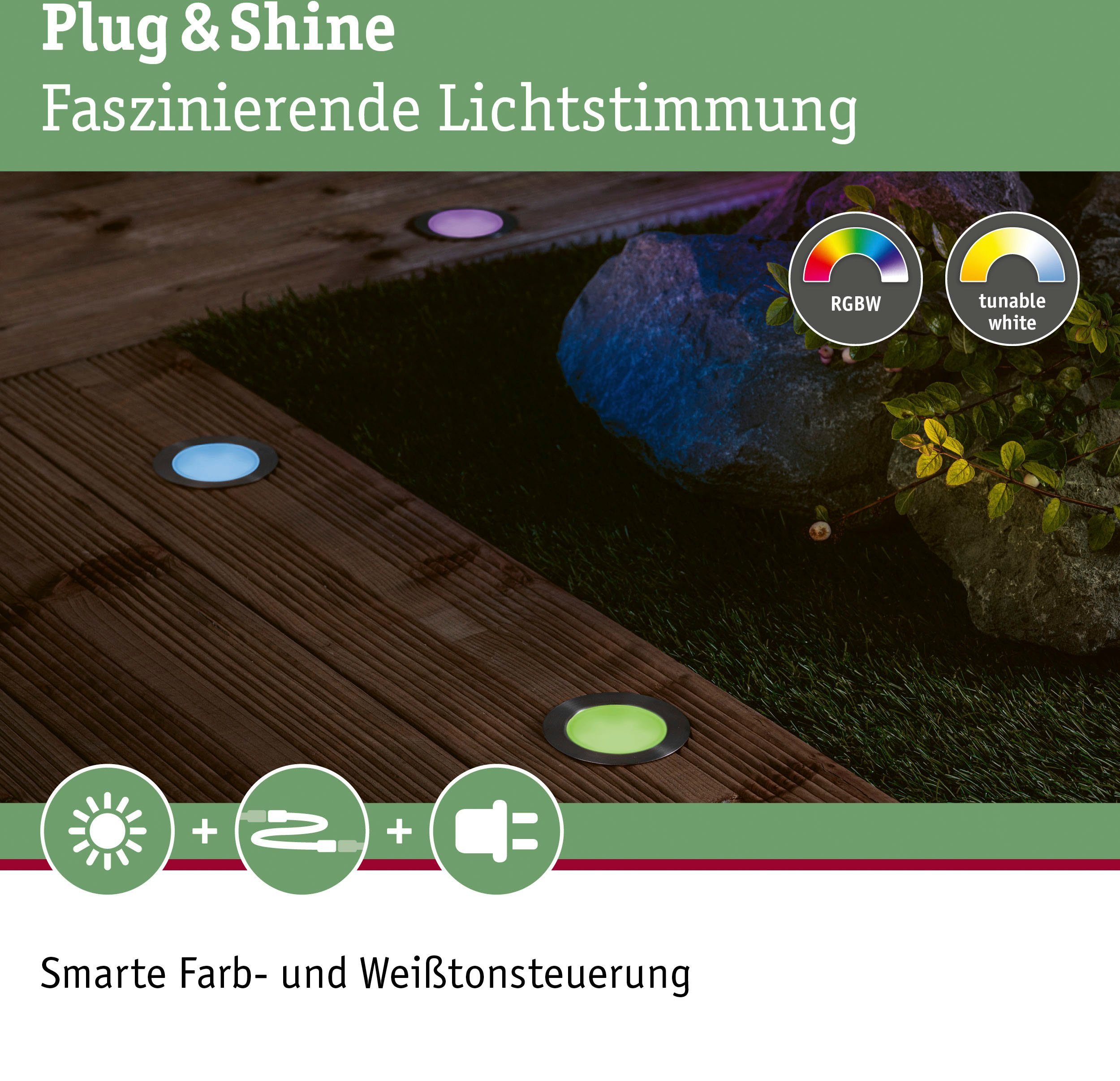 LED Paulmann integriert, Floor RGBW Outdoor Tageslichtweiß, Gartenleuchte Einbauleuchte Farbwechsel, fest IP67, RGBW Plug Shine ZigBee, IP67 ZigBee LED &