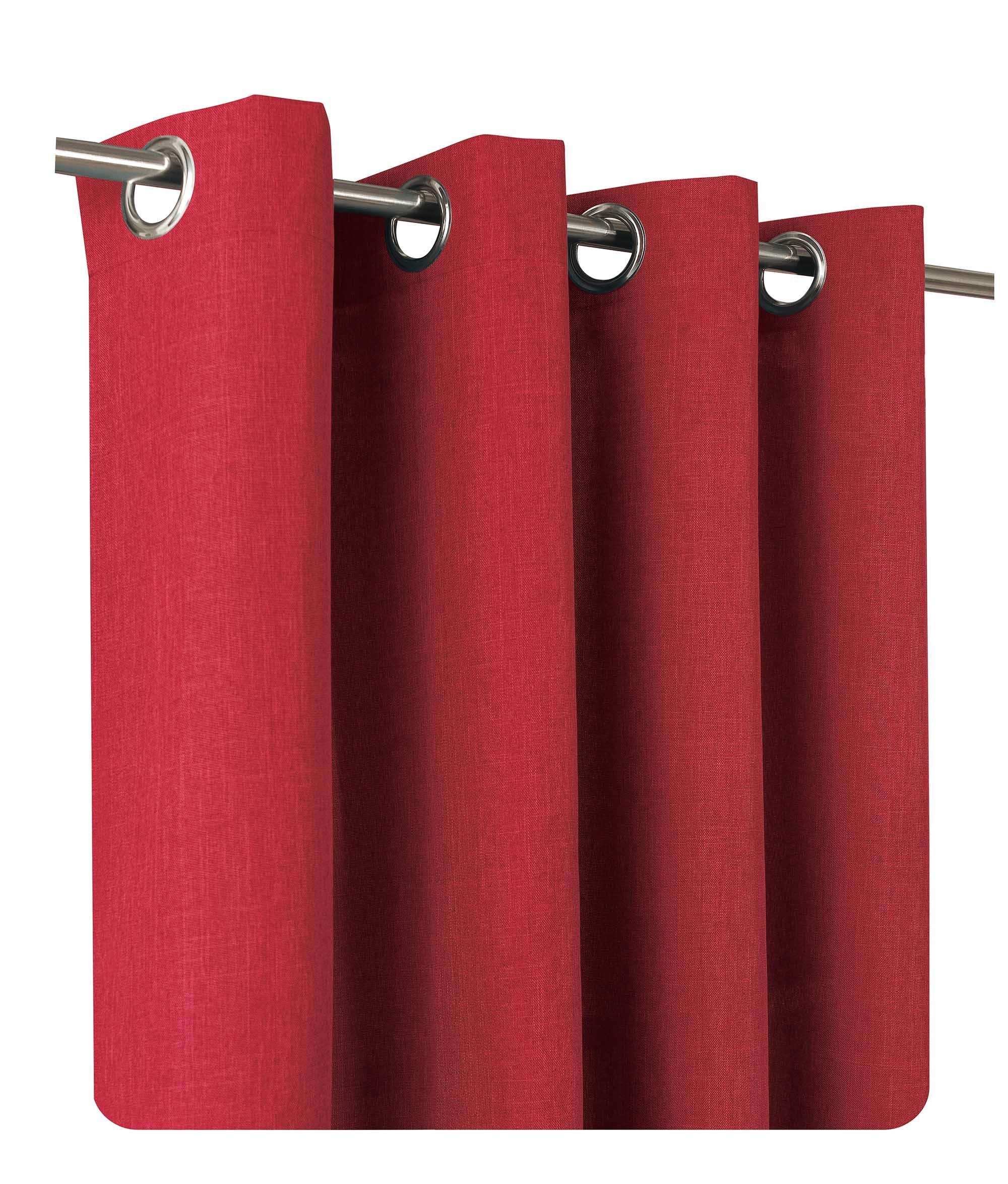 Polyester blickdicht 2er 140x245 Rot Bordeaux und Ösen uni, Set blickdicht, Gardine St), Struktur cm Leinenoptik Vorhang Ösen (2 Haus Deko,