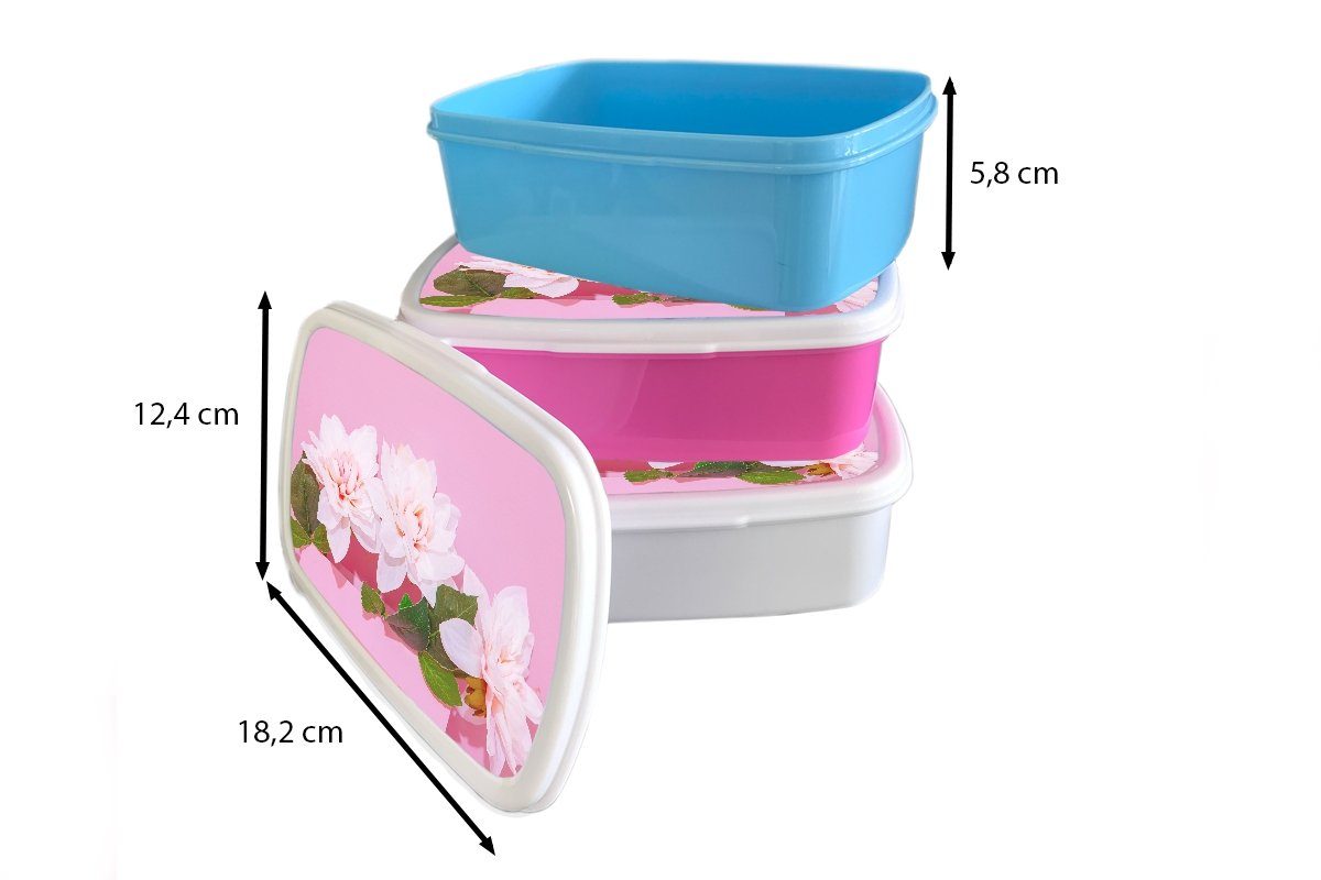 Erwachsene, - MuchoWow Blüte Rosa, (2-tlg), Kinder weiß für Kunststoff, Brotdose, - Jungs und und Lunchbox Mädchen Brotbox Sommer für