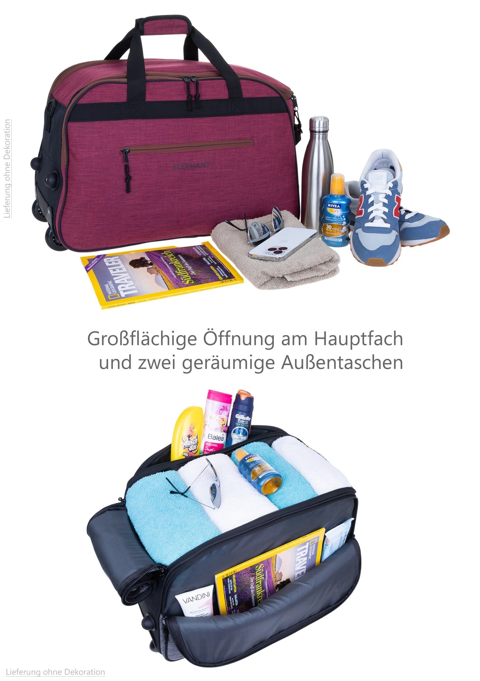 ELEPHANT Trolley Duffle Bag Travel Reisetrolley 55 cm Reisetasche, Weekender Sauna Reise Sport Trolly Tasche Rollen
