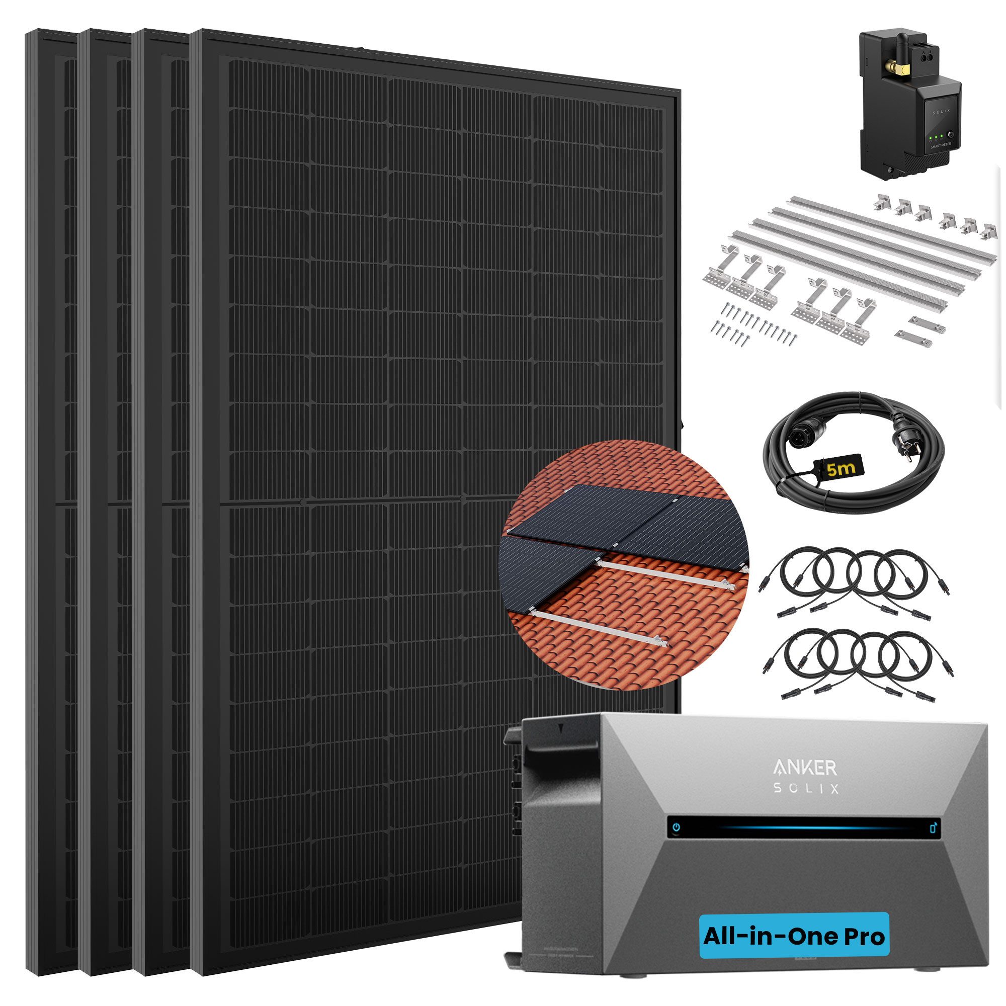 SolarMars Balkonkraftwerk 2000W mit Speicher Anker Solix Solarbank 2 E1600 Pro + BP2700, 2000 W, (Ziegeldach Halterung×4), 0% MwSt