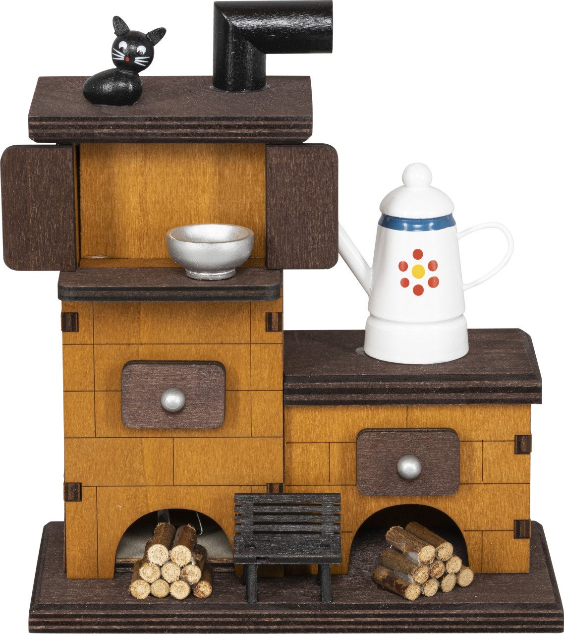 SAICO Original Räuchermännchen Saico Räucherfigur Ofen mit Kanne Holz 17 cm braun