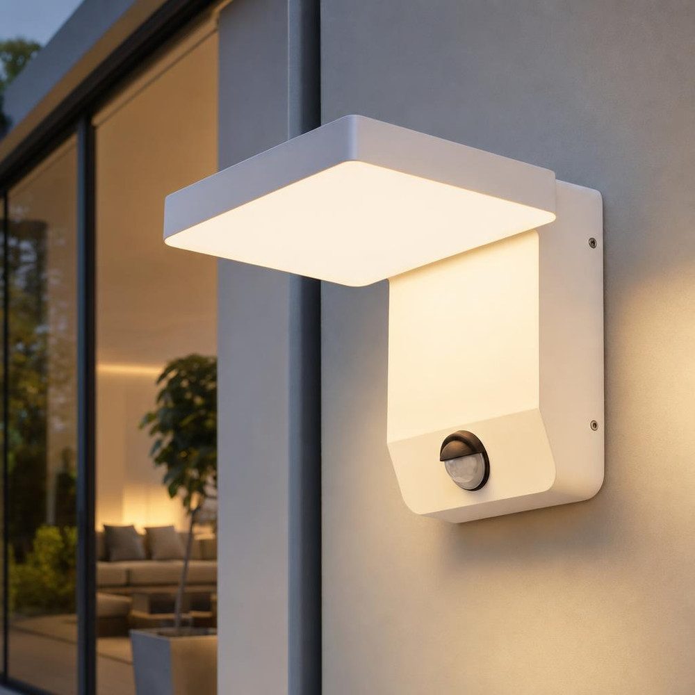V-TAC LED Außen-Wandleuchte, LED-Leuchtmittel fest verbaut, Neutralweiß, LED Außen Wandleuchte weiß Bewegungsmelder wetterfest verstellbar