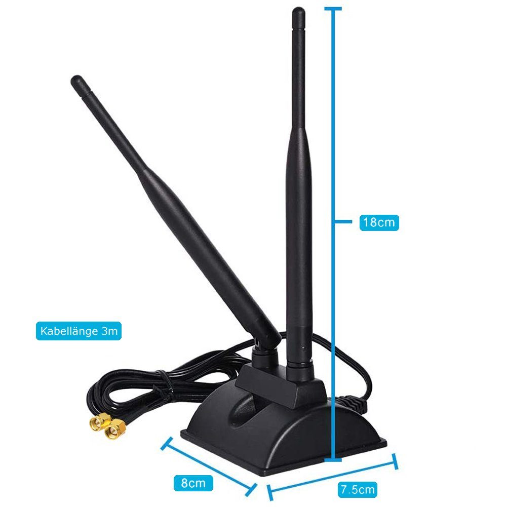 Bolwins A23C WiFi Antenne 2.4G 5.8G 2x 6dBi SMA Adapter Kabel Magnet Standfuss WLAN-Antenne (2.4G 5.8G WiFi Signal, für Innenbereich, Verstärkung: 6 dB), 2x 6DB – Bild 4 von 5