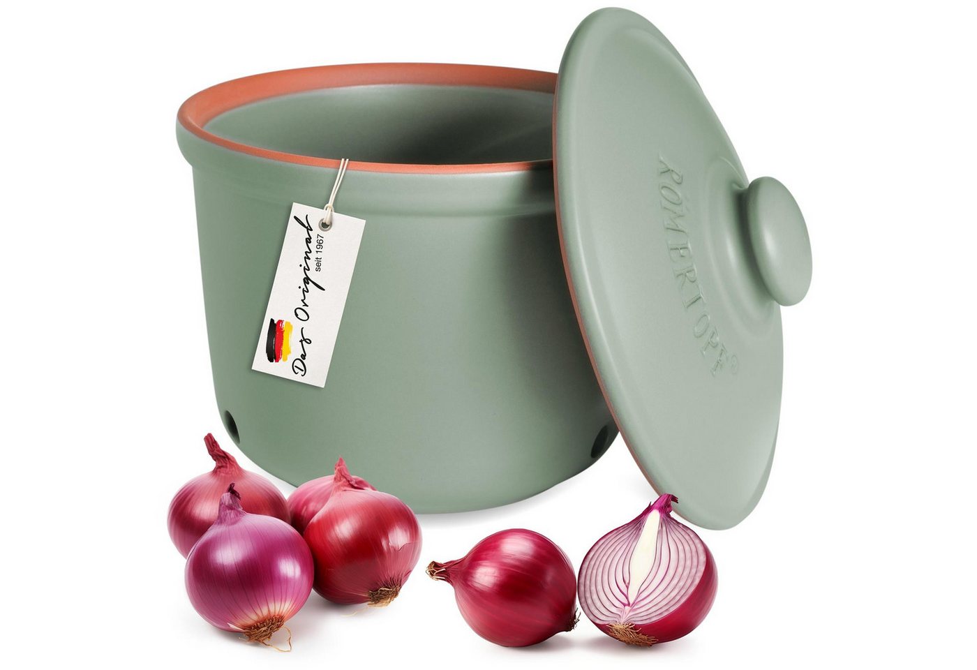 RÖMERTOPF Römertopf Frische-Topf MAXI - Zwiebeln Aufbewahrung 2,8 Liter Grün, (Set), aus Naturton