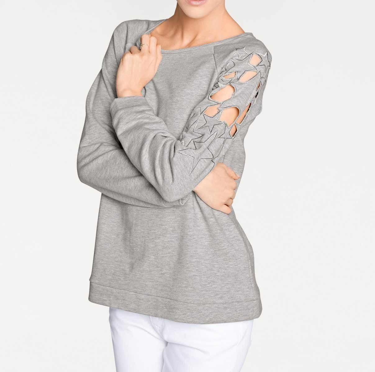 grau-melange Sweatshirt Stickerei, Heine heine T-Shirt mit Damen