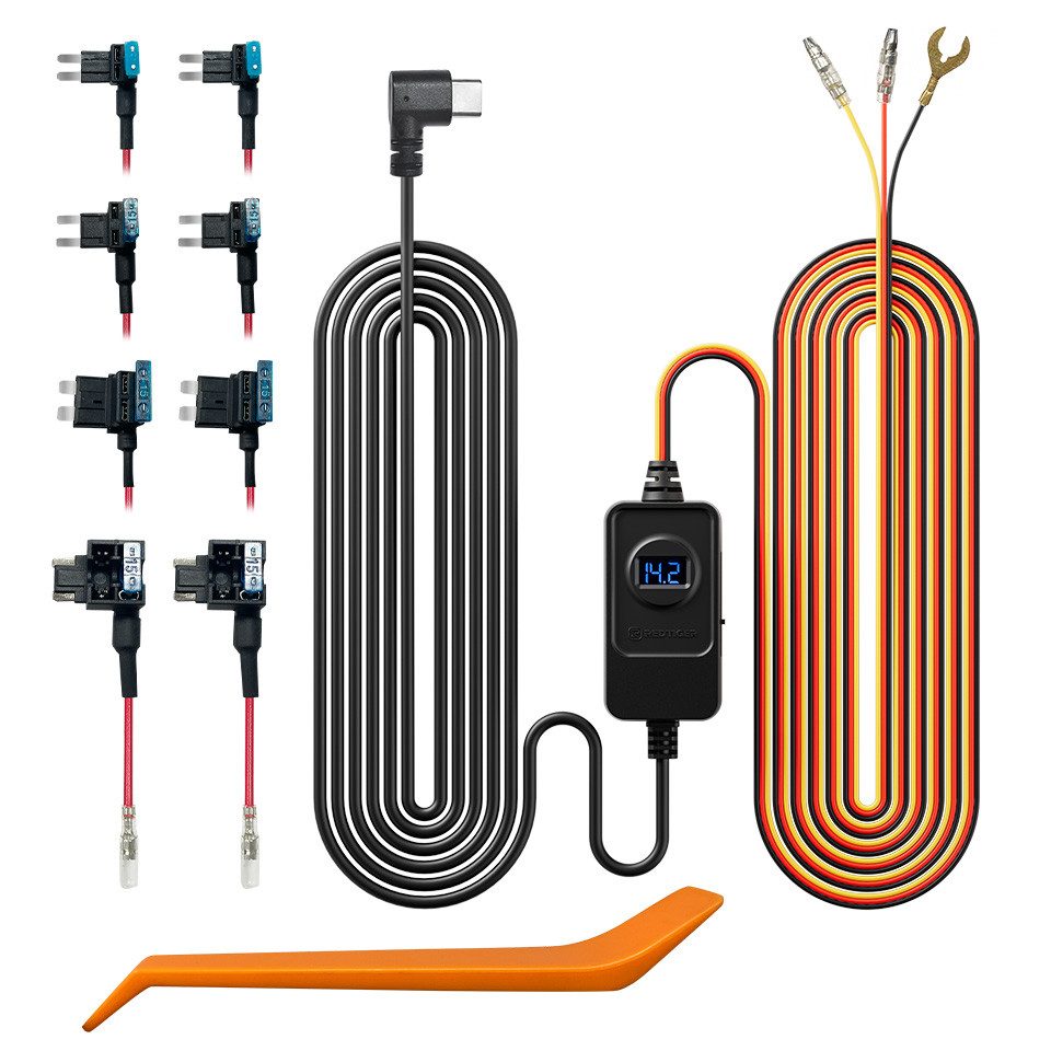 REDTIGER Dashcam Acc Multi-Size Hardwire-Kit mit Spannungsanzeige für Dashcam Fahrzeugleitung, 24-Stunden-Parküberwachung mit Niederspannungsschutz
