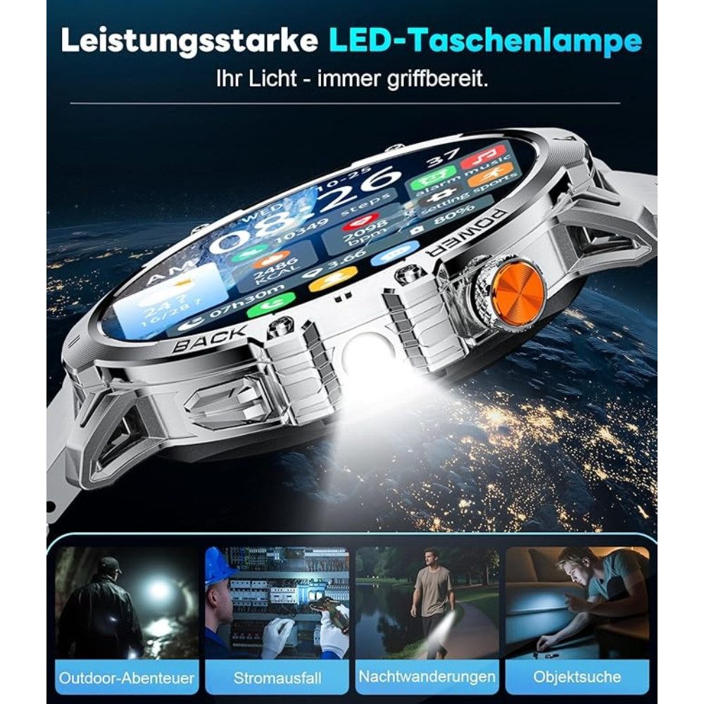Lige 1000mAh Akku HD Display IP68 Wasserdicht Fitness Tracker; Herren's Smartwatch (4,7 cm/1,85 Zoll, Android iOS), mit 100+ Sportmodi Herzfrequenz, Schlafmonitor für Android und iOS