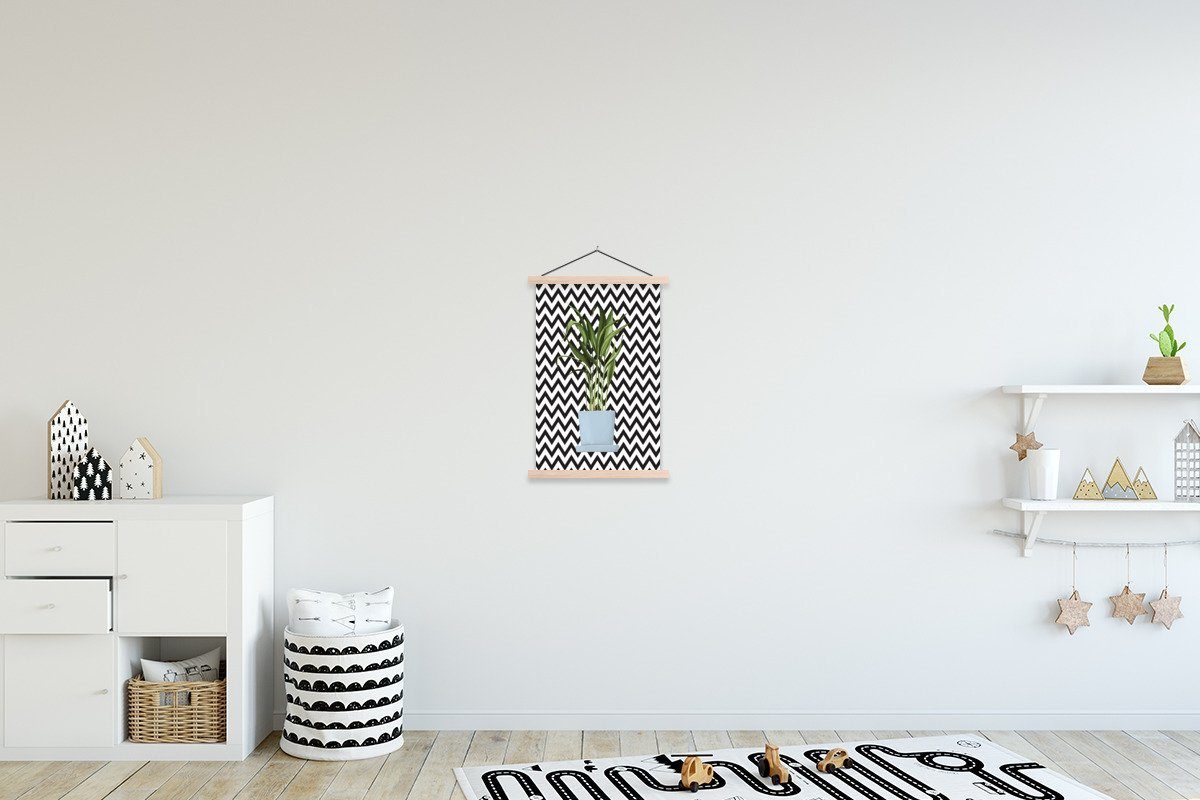 MuchoWow Poster Magnetisch St), (1 - - Textilposter Bilderleiste, Weiß, Posterleiste, für - Pflanzen Schwarz Wohnzimmer, Pflanzgefäß