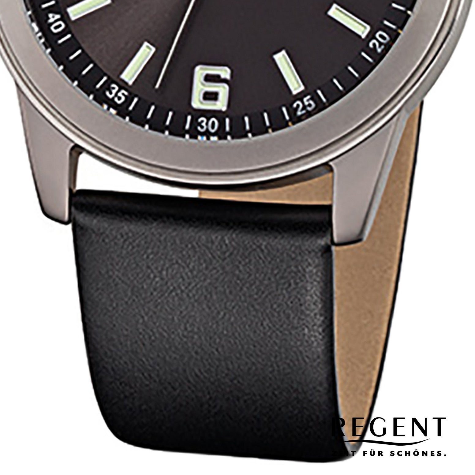 Regent Quarzuhr Regent Herren-Armbanduhr Analog, Herren (ca. 38mm), Lederarmband Armbanduhr schwarz rund, mittel