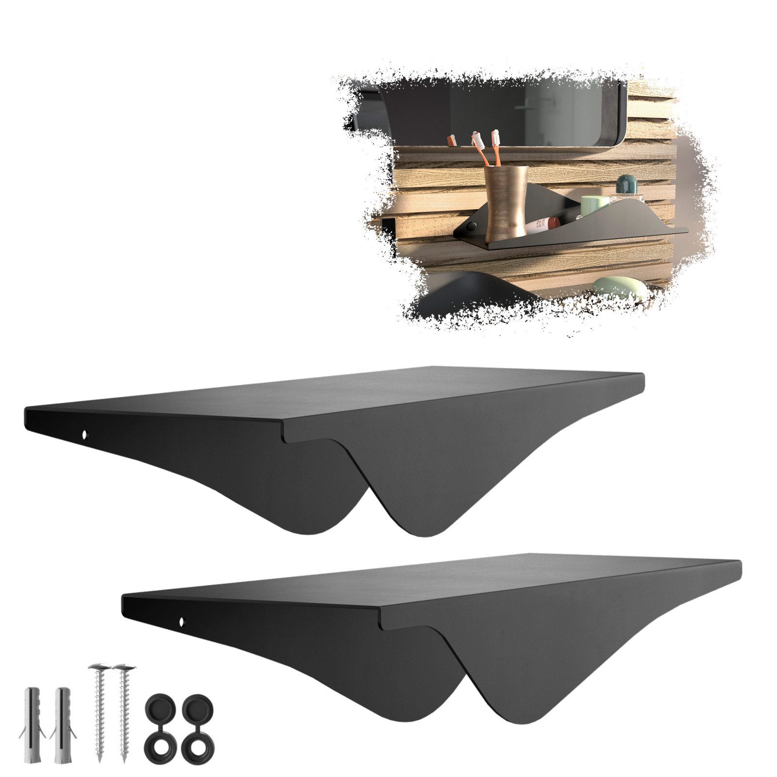 SO-TECH® Wandregal Schweberegal HOVER-VIII 35 x 13 x 8 cm inkl. Befestigungsset, 2-tlg., Wandmontage, für Bad Küche oder Wohnzimmer, Schwarz