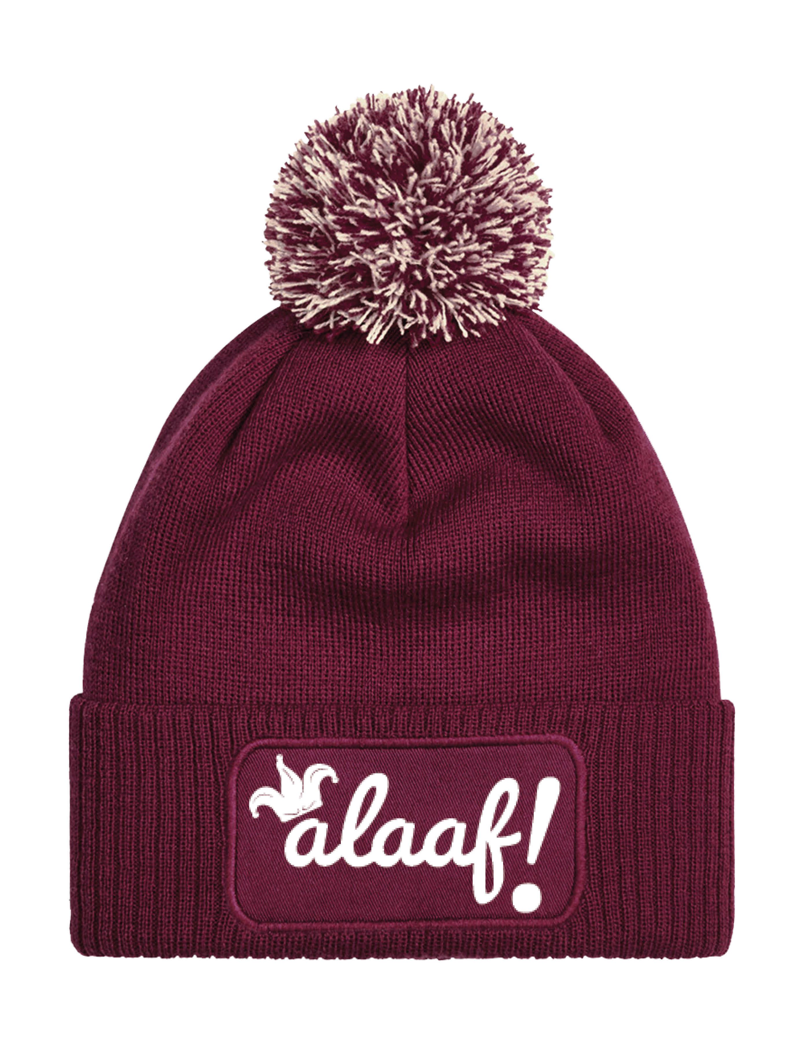 Beanie Unisex Strick Bommel Beanie Mütze mit Alaaf Aufdruck Geschenk