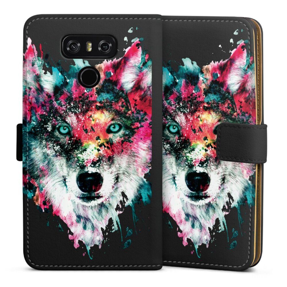 DeinDesign Handyhülle Riza Peker Wolf bunt Wolve ohne Hintergrund, LG G6 Hülle Handy Flip Case Wallet Cover Handytasche Leder