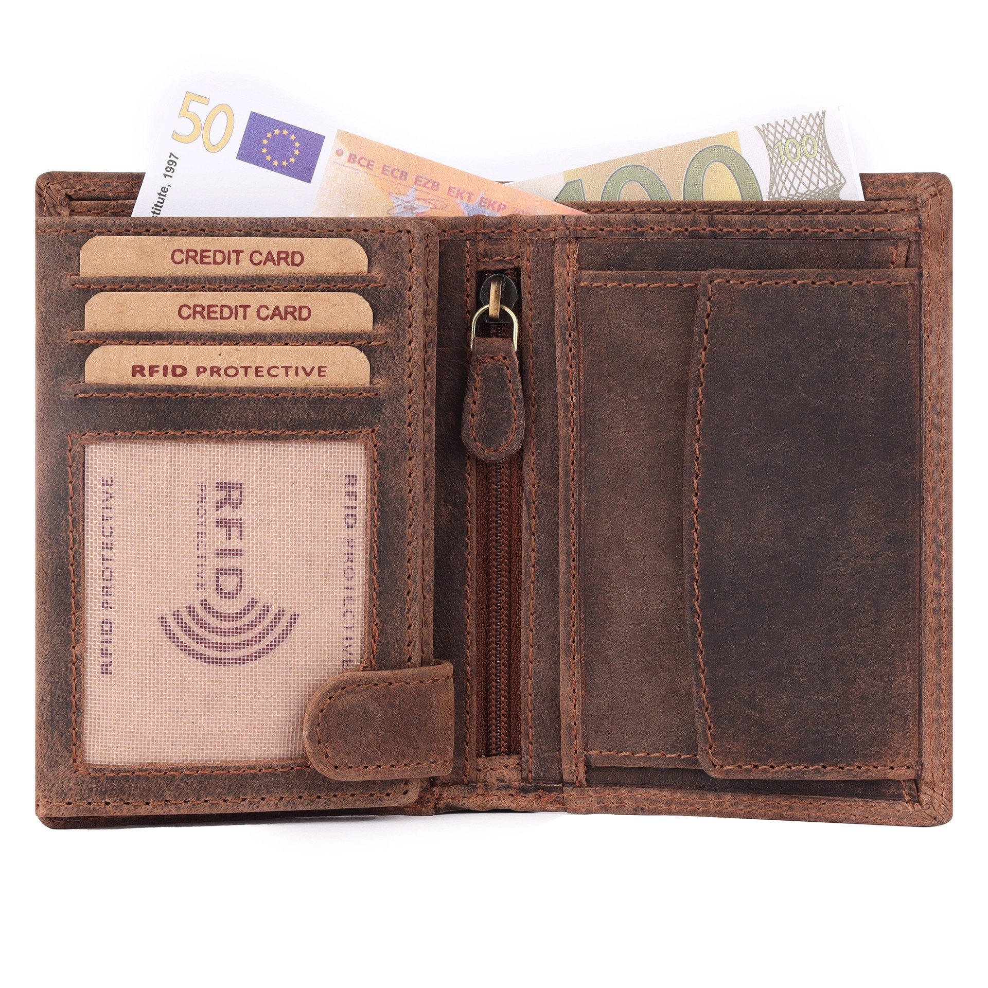 Benthill Geldbörse Herren Echt Leder Portemonnaie RFID Männer Geldbeutel Vintage Slim, RFID-Schutz Kartenfächer Münzfach