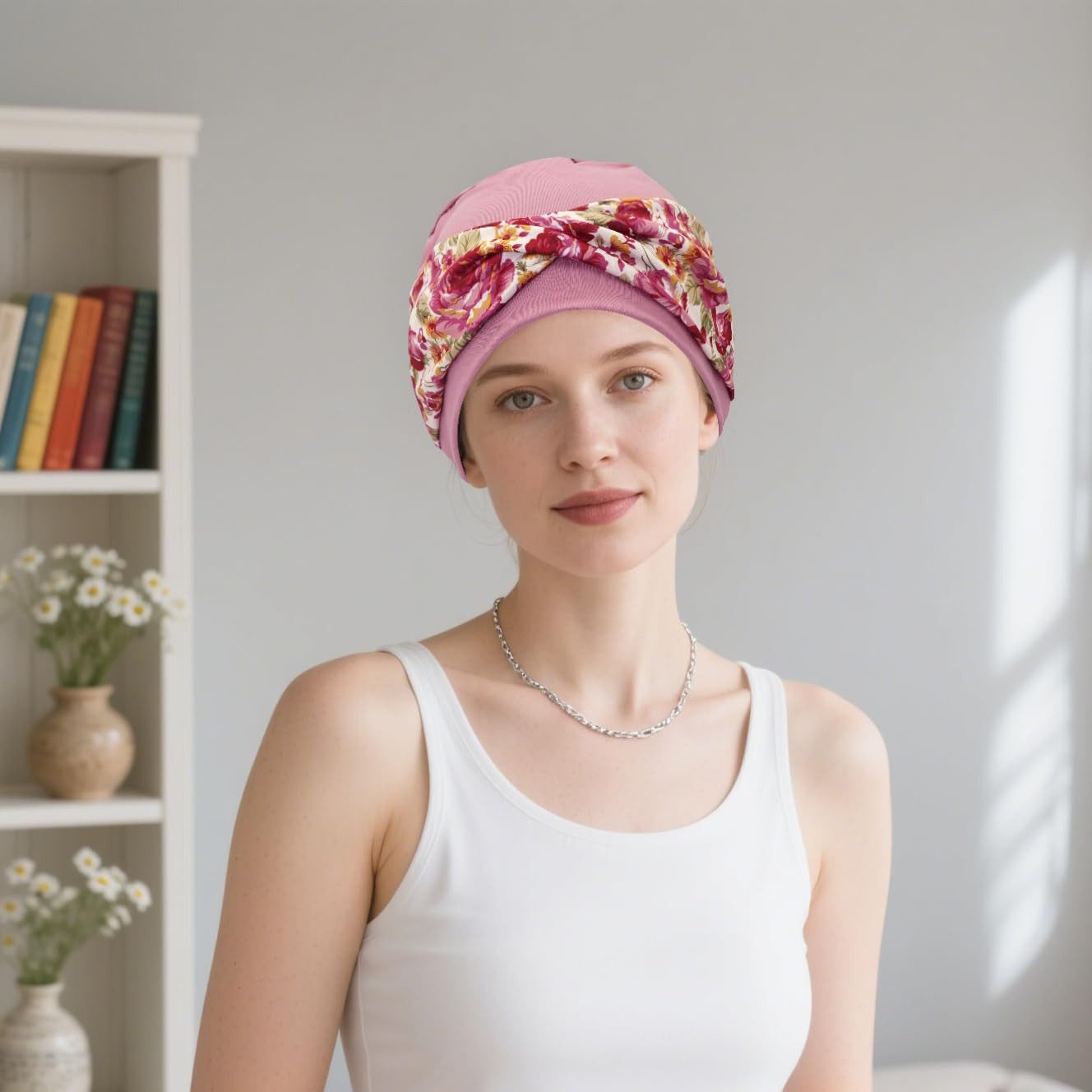 nsihing Turbanmütze Turbanmütze Damen, Boho Blumenmuster, Elastische Kopfbedeckung Weich, Atmungsaktiv & Bequem für Alltag und Freizeit – Bild 5 von 5