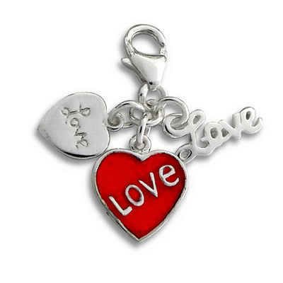 schmuck23 Charm-Einhänger Charm Anhänger Liebe Love Herz 925 Silber Kettenanhänger (1-tlg), Für Armband, Halskette oder Schlüsselanhänger