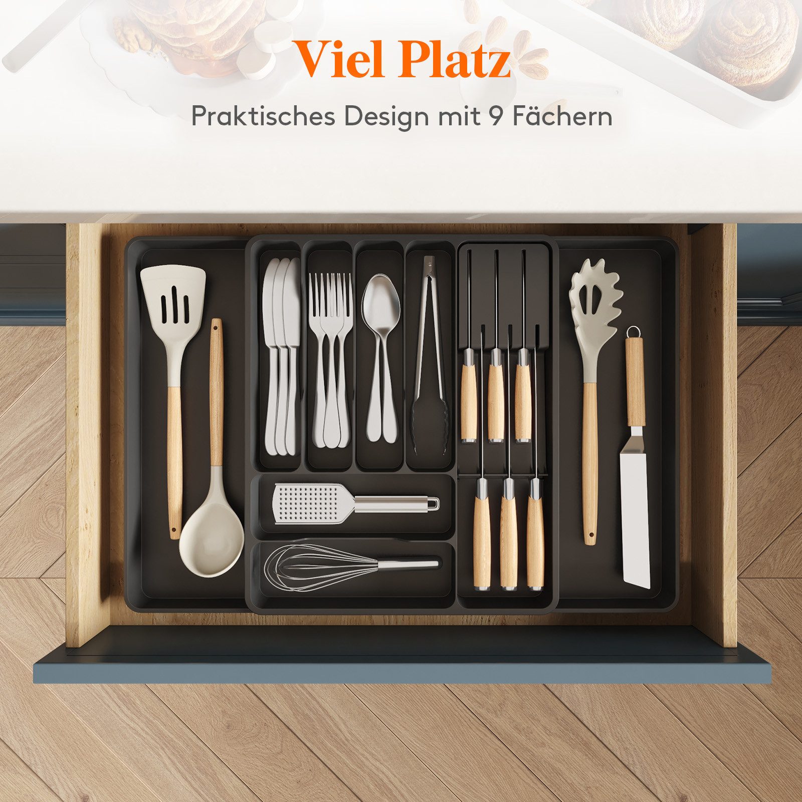 Lifewit Besteckeinsatz Erweiterbarer Besteckkasten mit herausnehmbarem günstig online kaufen