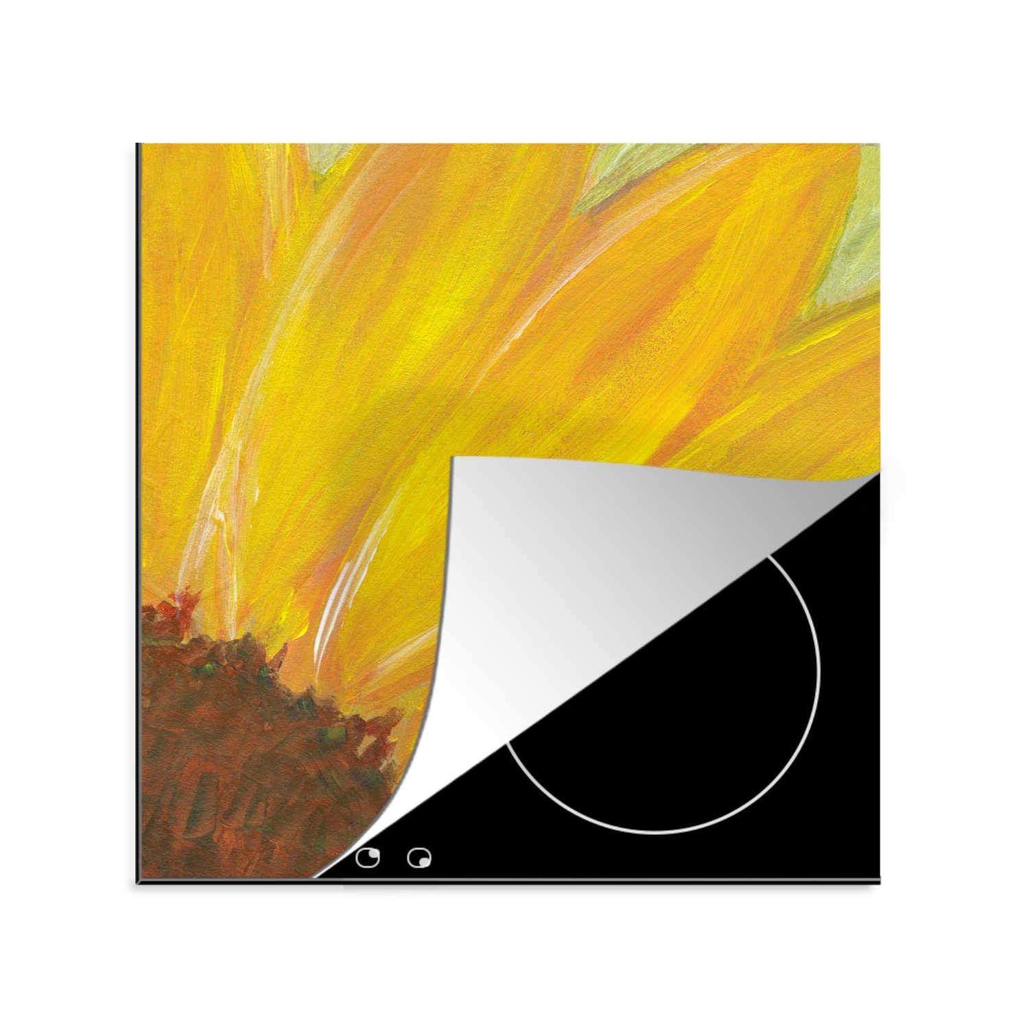 MuchoWow Herdblende-/Abdeckplatte Sonnenblume - Gemälde - Detailliert, Vinyl, (1 tlg), 78x78 cm, Ceranfeldabdeckung, Arbeitsplatte für küche