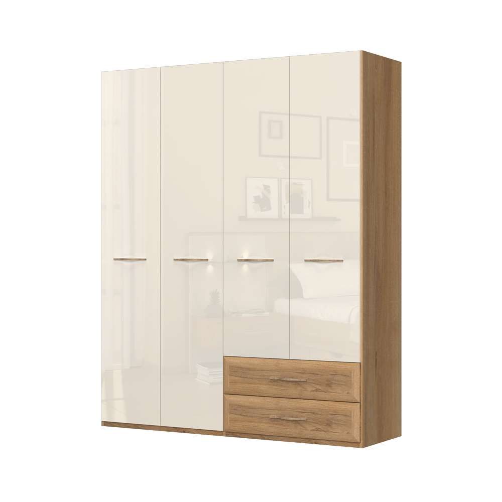 OTTO home Kleiderschrank Gala, beige hochglänzend UV lackiert, kratzfest, FSC-zertifiziert (abgerundete Schubladen aus MDF im Holzdekor, soft-close) hoher Schrank (224cm), wahlweise in 3 Breiten, Made in Europe