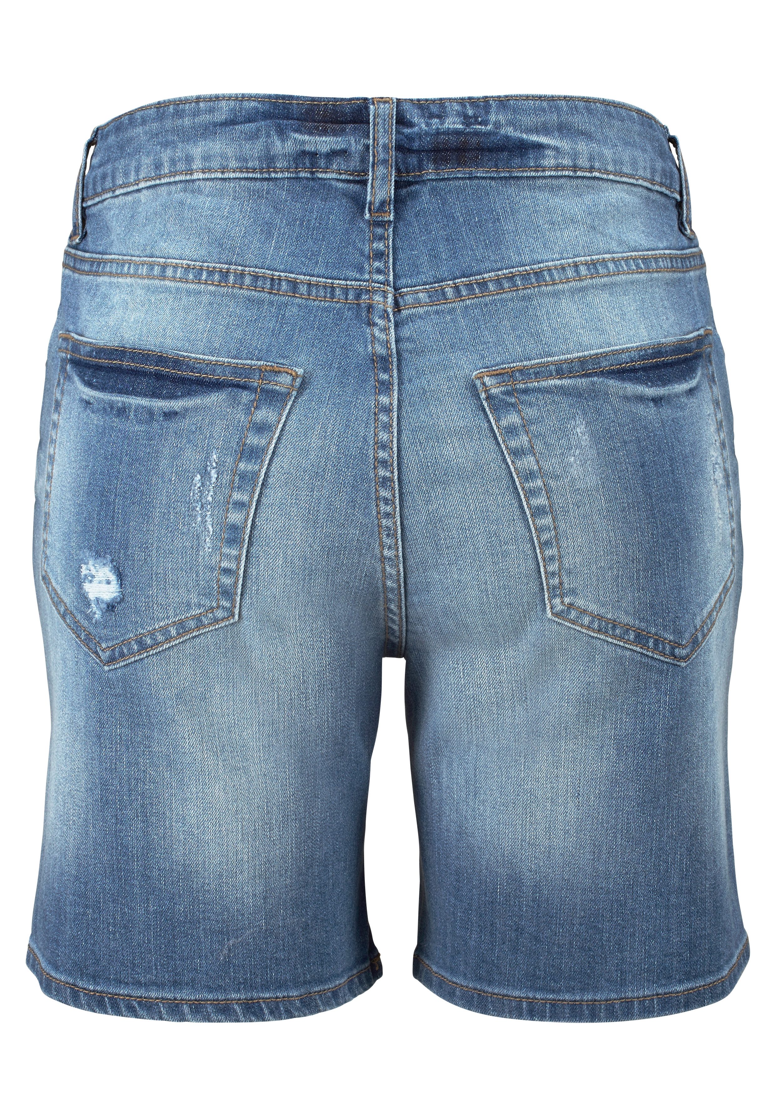 Buffalo Jeansbermudas aus bequemer Baumwollqualität mit Destroyed-Effekten, Shorts zum Krempeln, kurze Hose, Sommerhose – Bild 3 von 5