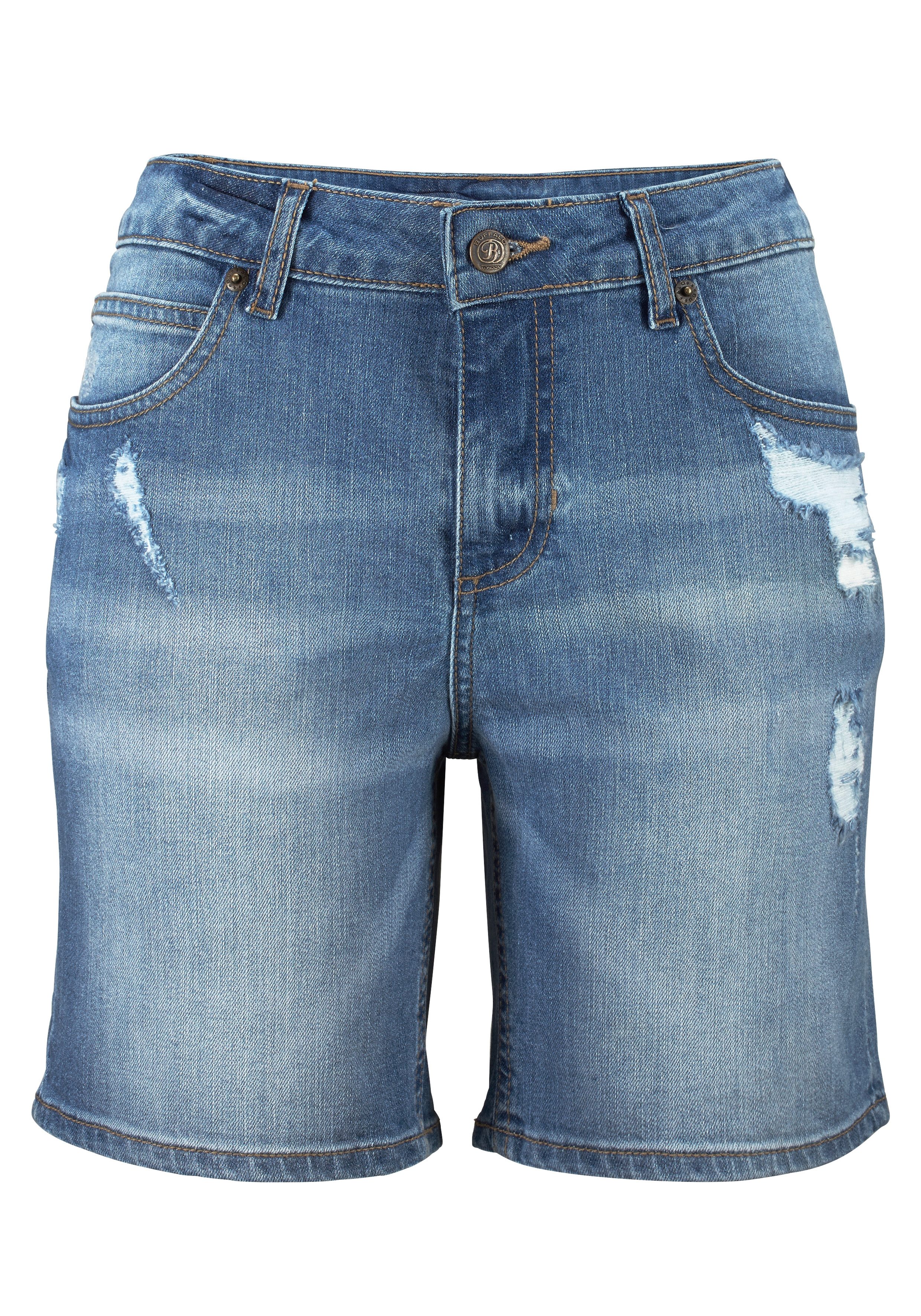 Buffalo Jeansbermudas mit Destroyed-Effekten, Shorts zum Krempeln, kurze Hose