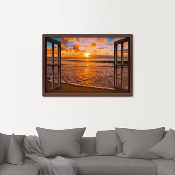 Artland Wandbild Fensterblick Sonnenuntergang am Strand, Sonnenaufgang & -untergang (1 St), als Leinwandbild, Poster, Wandaufkleber in verschied. Größen