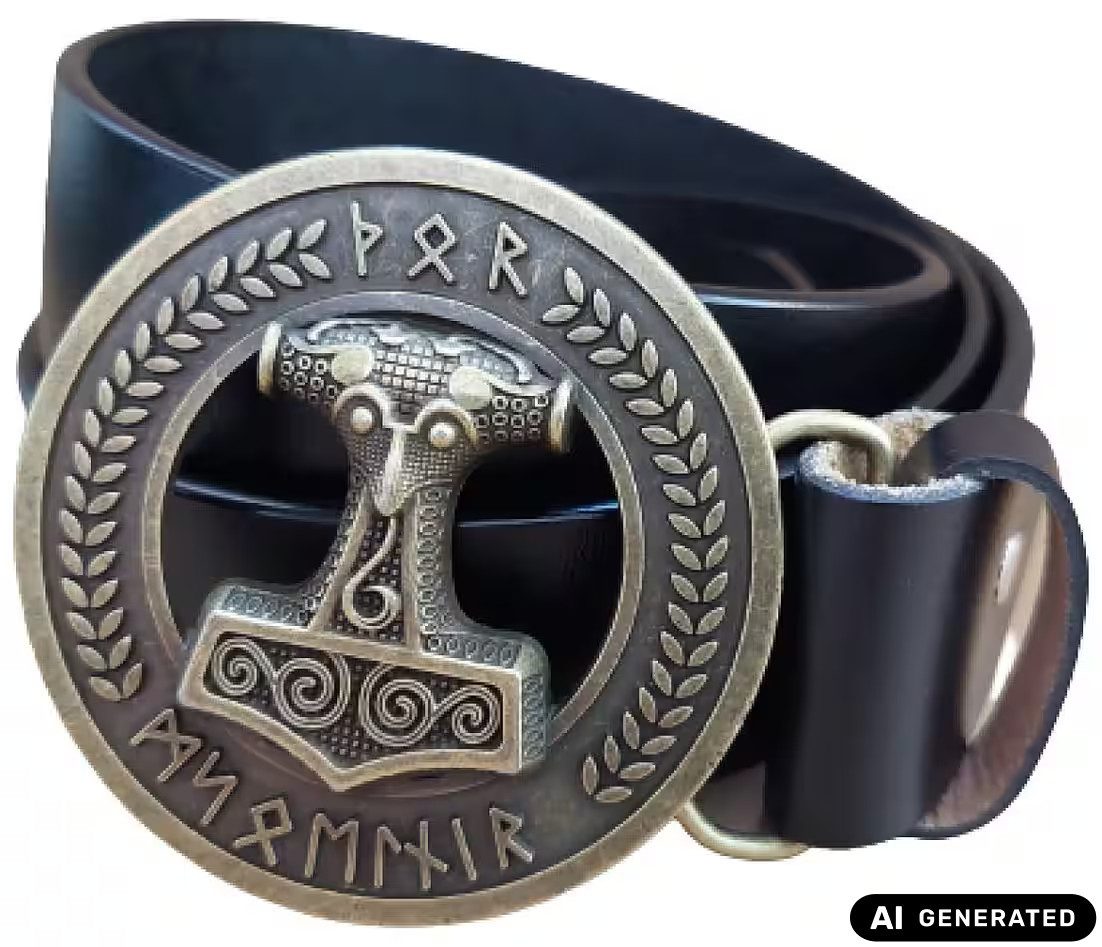 Ledergürtel Wechselgürtel Gürtel in schwarz mit Thorshammer Mjölnir Gürtelschnalle