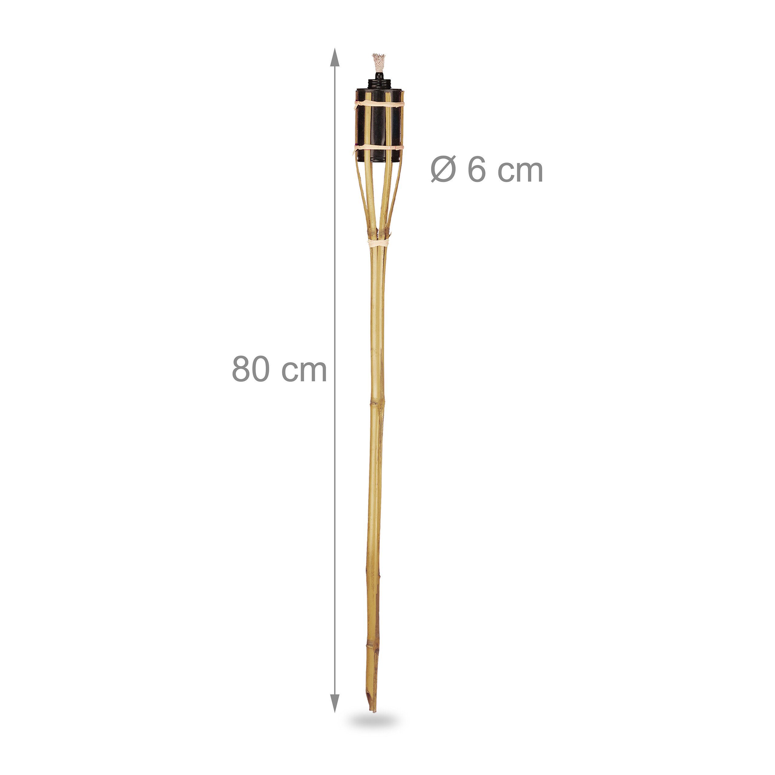relaxdays Gartenfackel 10er Set Gartenfackeln Bambus 80 cm, Stimmungsvolle Beleuchtung im Außenbereich, Ölflamme, gelblich-orange – Bild 4 von 5