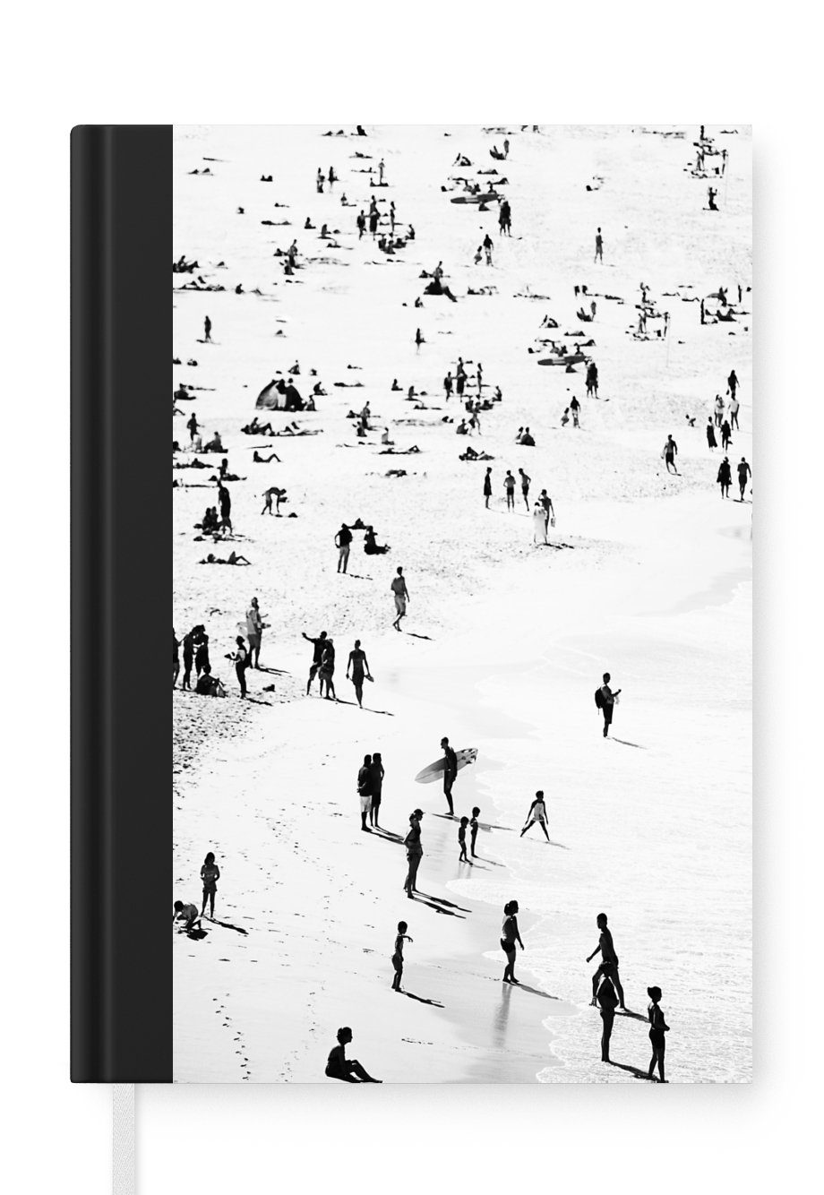 MuchoWow Notizbuch Strand - Meer - Menschen - Schwarz und weiß, Journal, Merkzettel, Tagebuch, Notizheft, A5, 98 Seiten, Haushaltsbuch