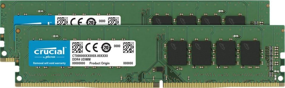 Crucial 32GB Kit (2 x 16GB) DDR4-3200 UDIMM PC-Arbeitsspeicher,  Busgeschwindigkeit: PC4-25600 (3200MHz)