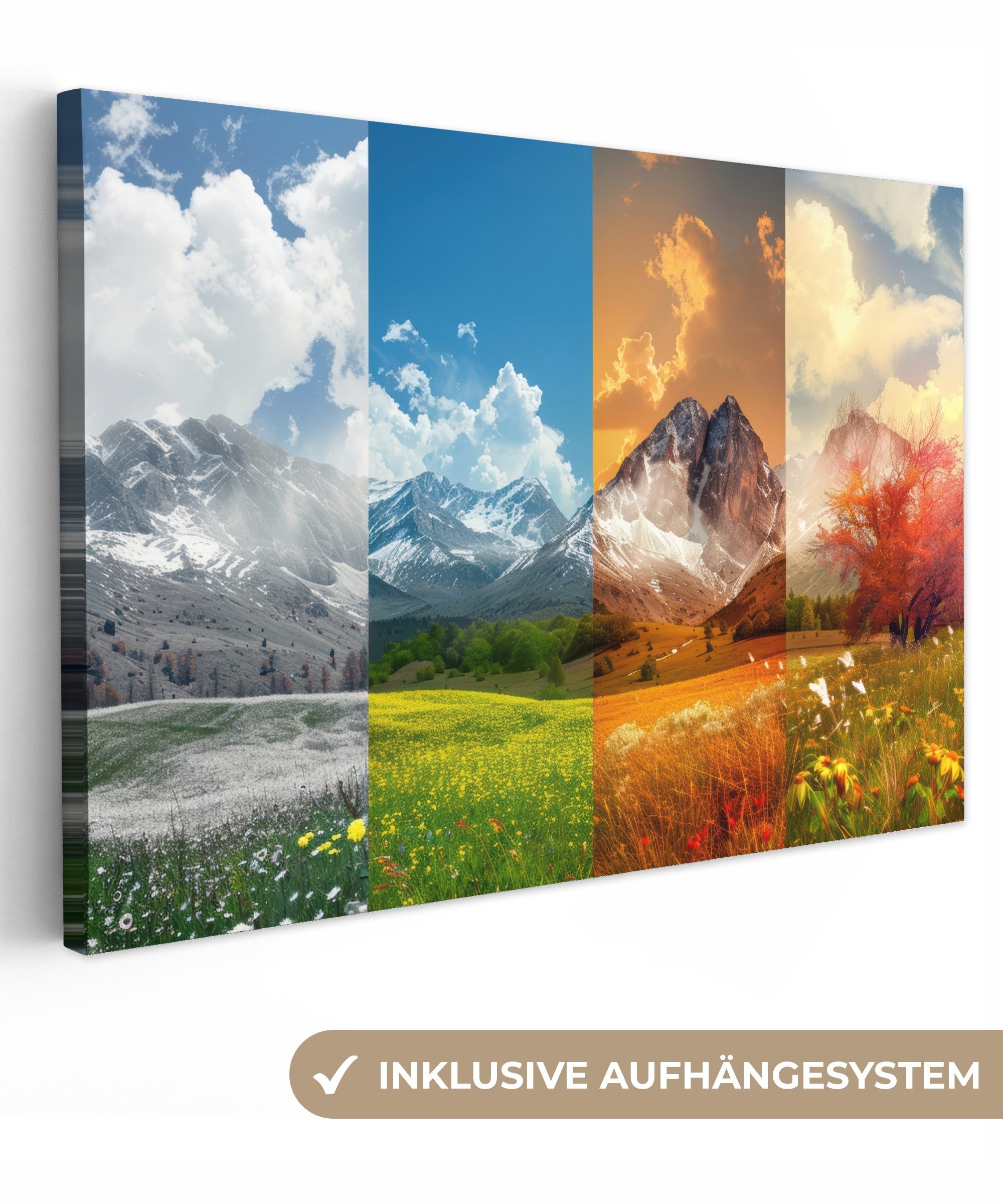 OneMillionCanvasses® Leinwandbild Landschaft - 4 Jahreszeiten - Natur - Winter - Frühling - Sommer - Her, Fotodruck (1 St), Leinwand Изображения Klein, Wand Dekoration Aesthetic 30x20 cm