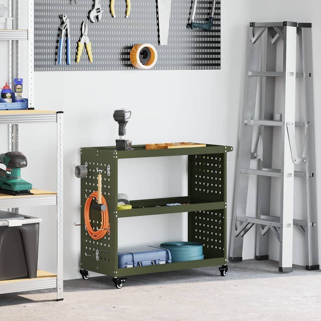 vidaXL Werkzeugbox Werkzeugwagen Olive Grün 75 x 35 x 73 cm Kaltgewalzter Stahl (1 St)