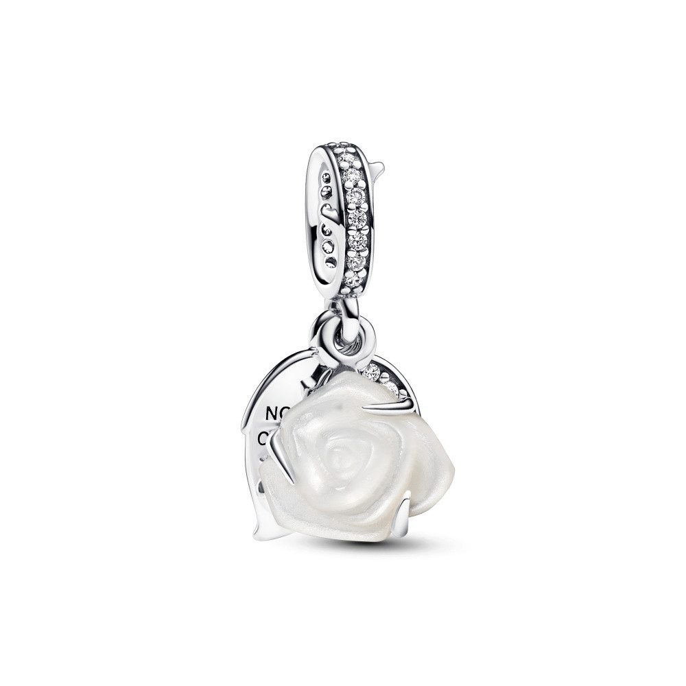 Pandora Charm-Einhänger Pandora Moments Doppelter Anhänger mit weißer Rose in voller Blüte 793