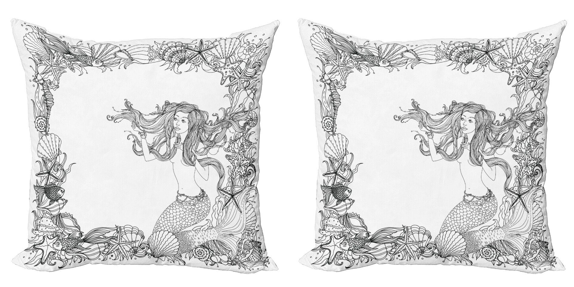Kissenbezüge Modern Accent Doppelseitiger Digitaldruck, Abakuhaus (2 Stück), altertümlich Muscheln Mermaid Myth